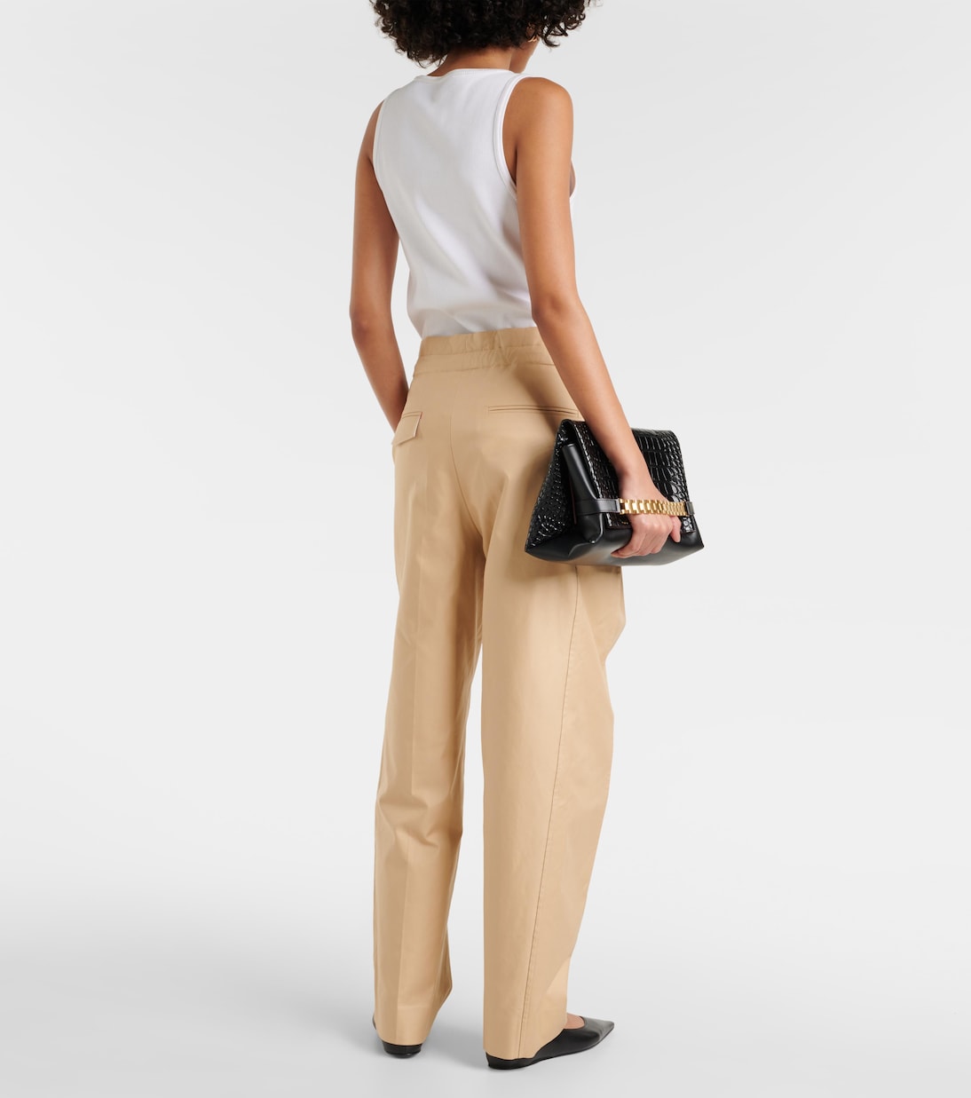 Pantaloni regular in cotone arricciato | Victoria Beckham