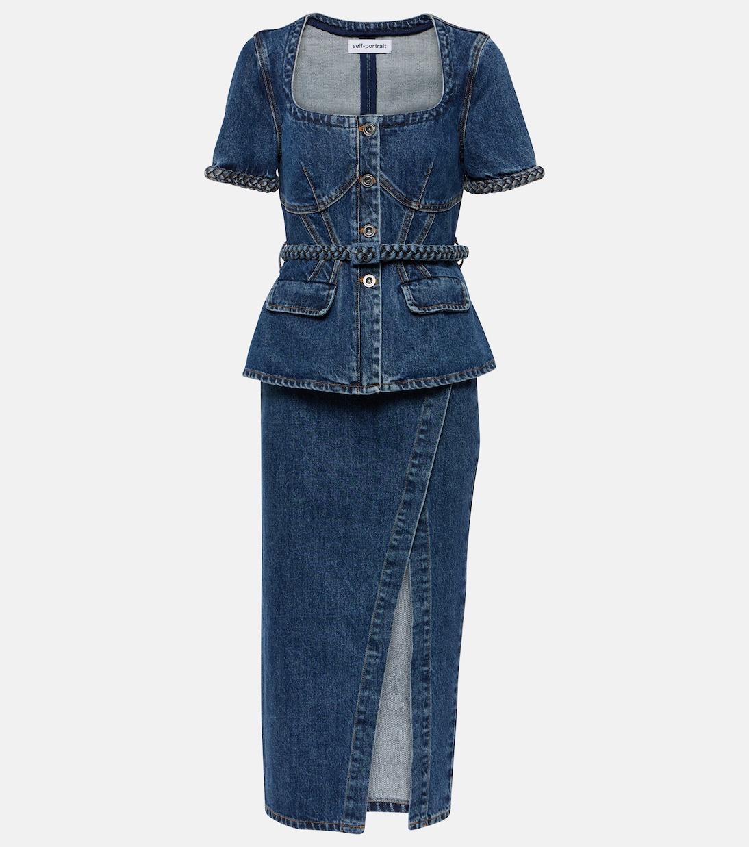 Vestido midi de denim | Self-Portrait