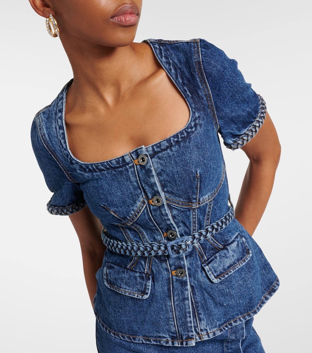 Vestido midi de denim | Self-Portrait