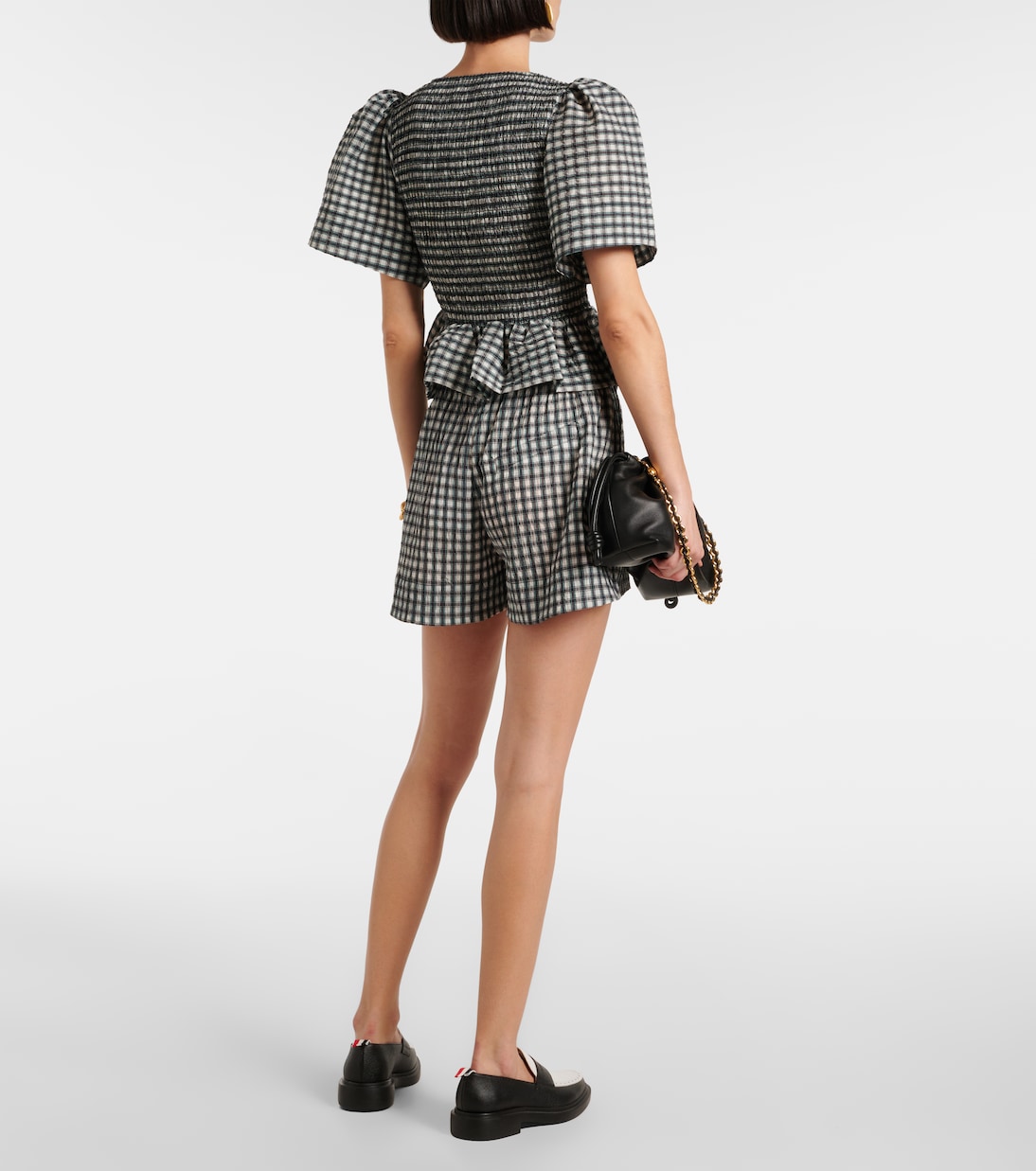 Top in seersucker a quadri con peplum | Ganni
