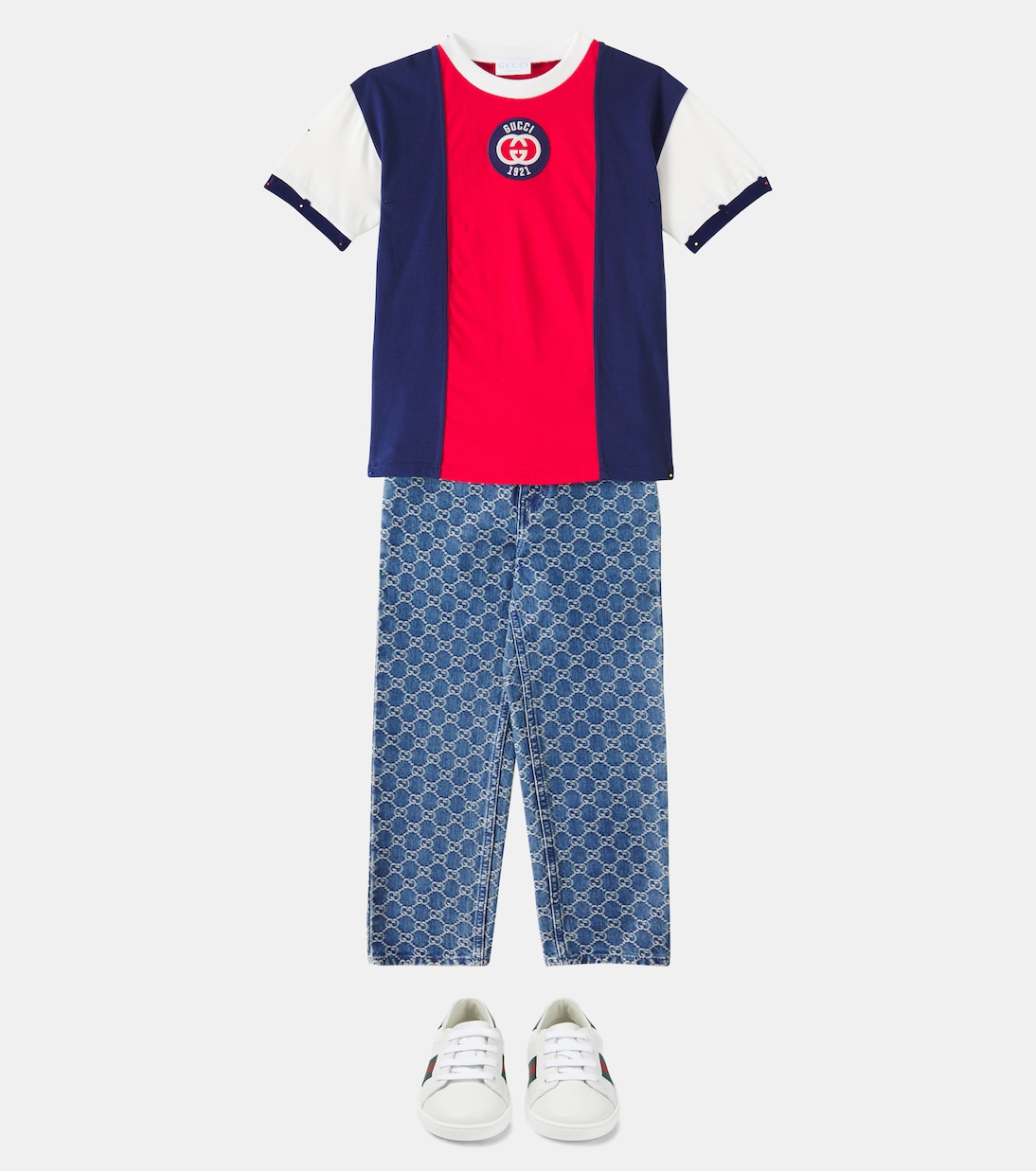 T-shirt in cotone color-block con logo | Gucci Kids