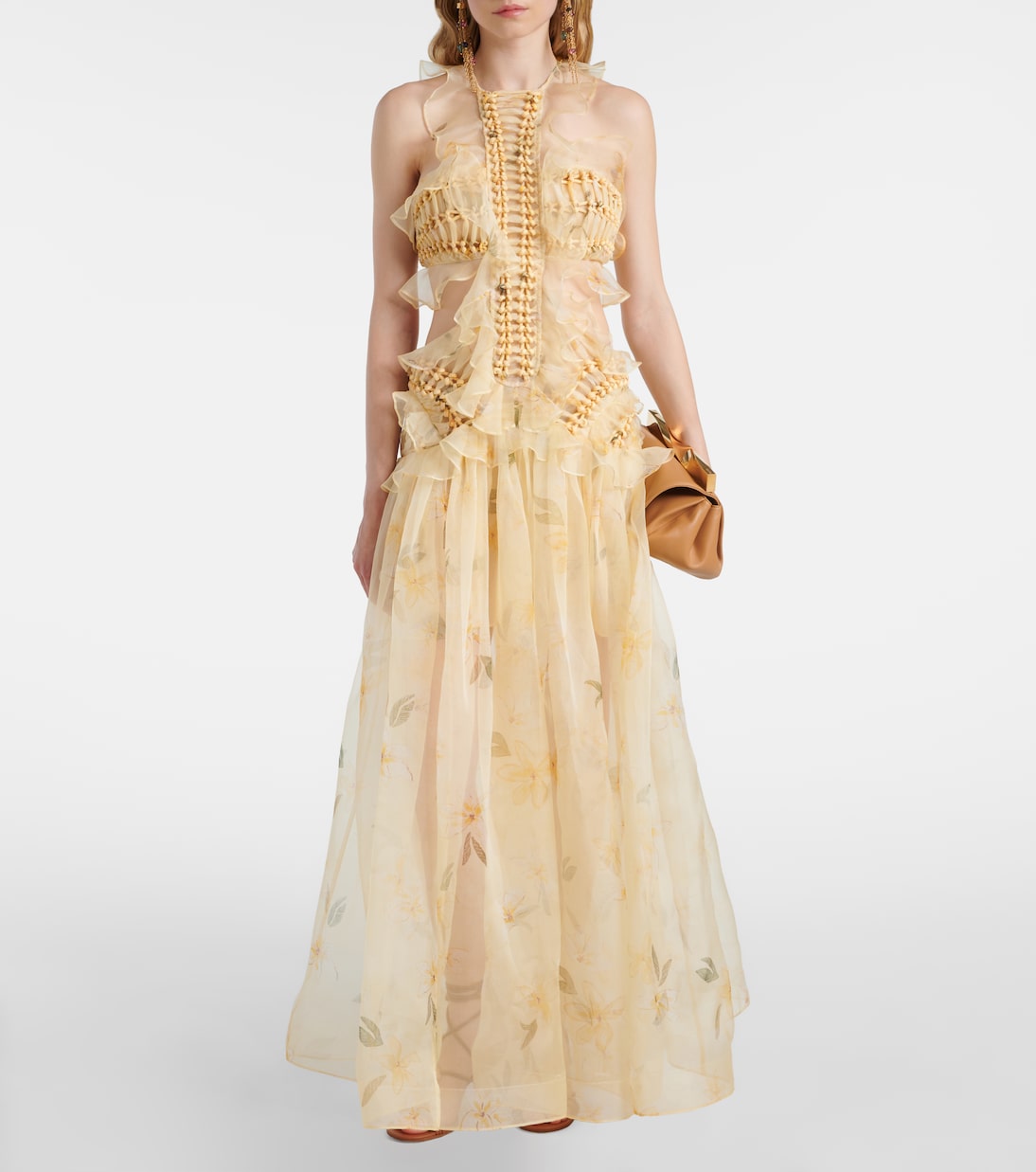 Abito lungo Balance in organza di seta con volant | Zimmermann