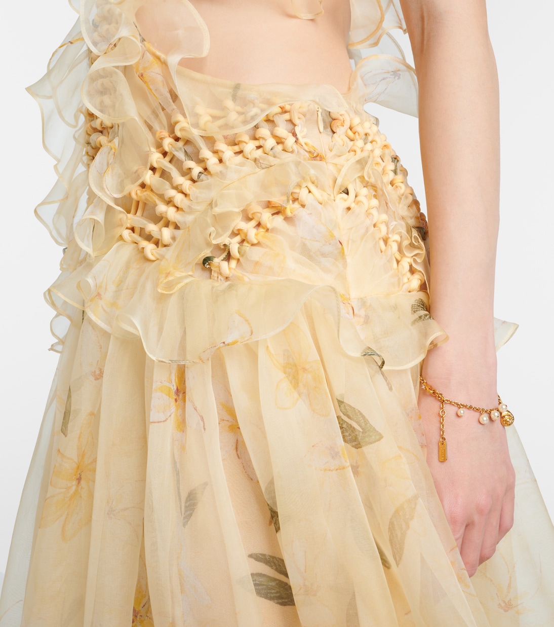 Abito lungo Balance in organza di seta con volant | Zimmermann