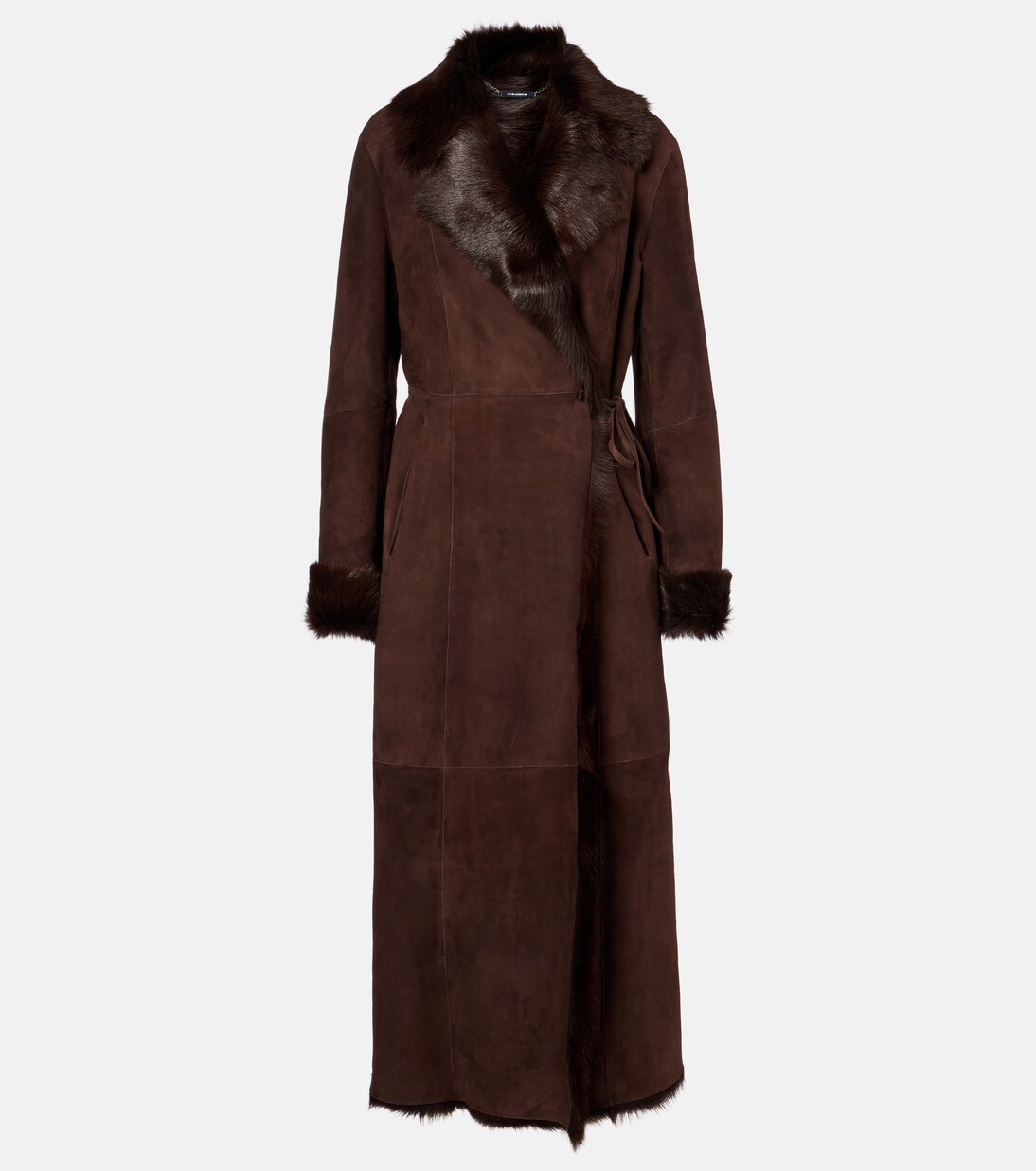 Joni shearling-lined suede wrap coat | Nour Hammour