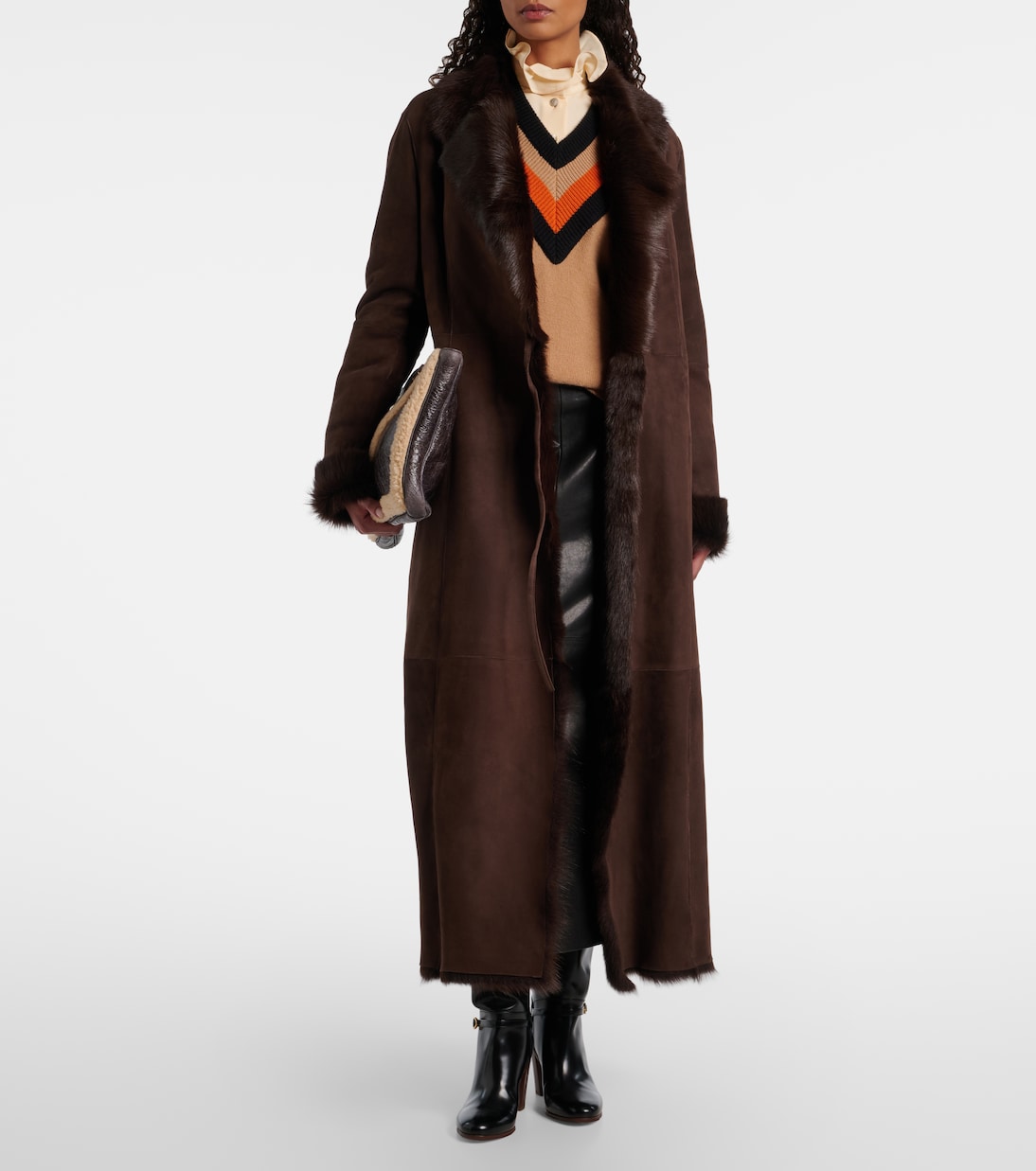 Joni shearling-lined suede wrap coat | Nour Hammour