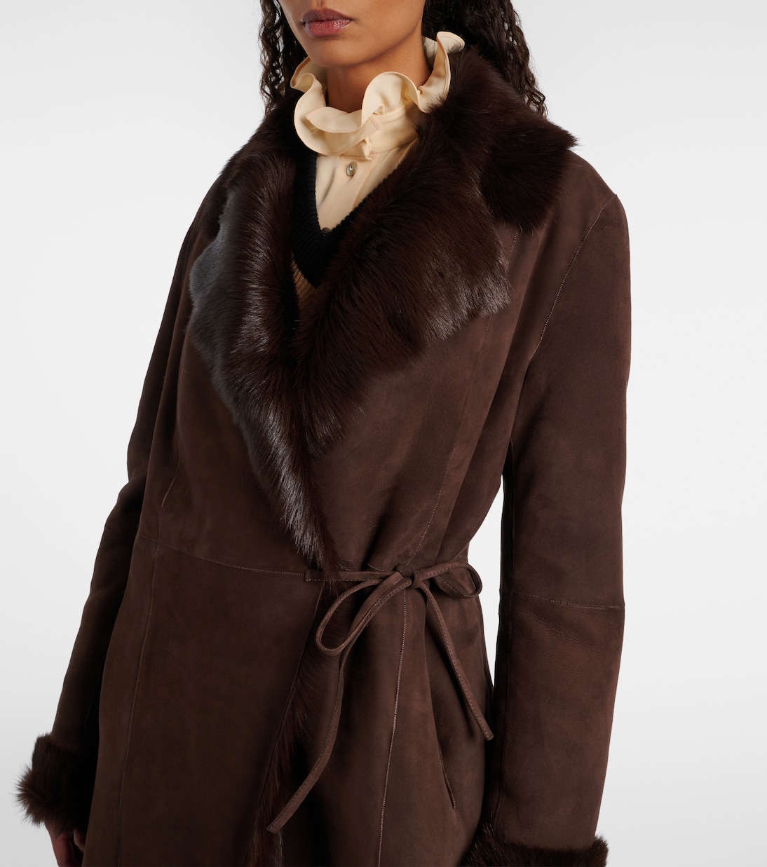 Joni shearling-lined suede wrap coat | Nour Hammour