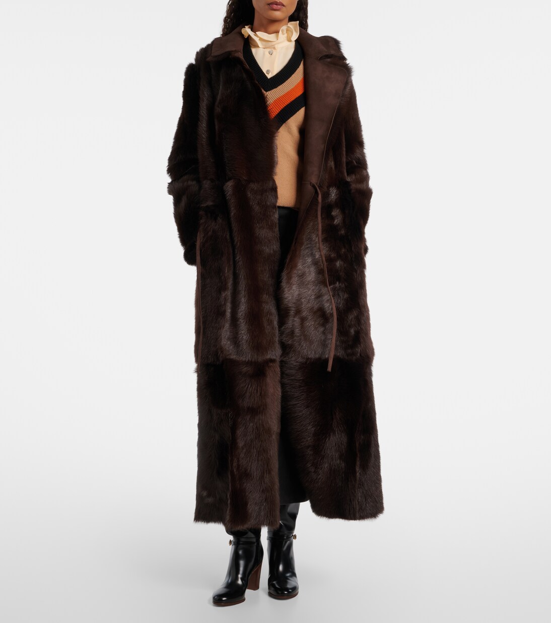 Joni shearling-lined suede wrap coat | Nour Hammour