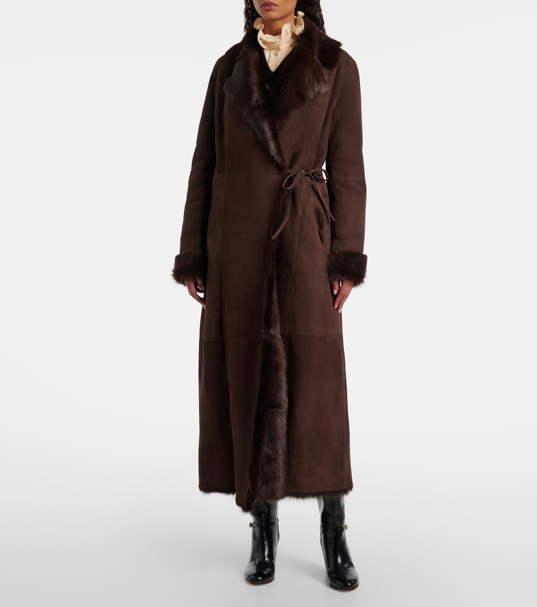 Joni shearling-lined suede wrap coat | Nour Hammour