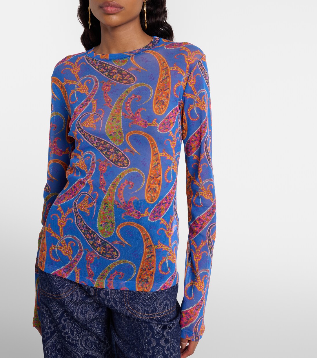 Semi-sheer velvet-trimmed tulle top | Etro