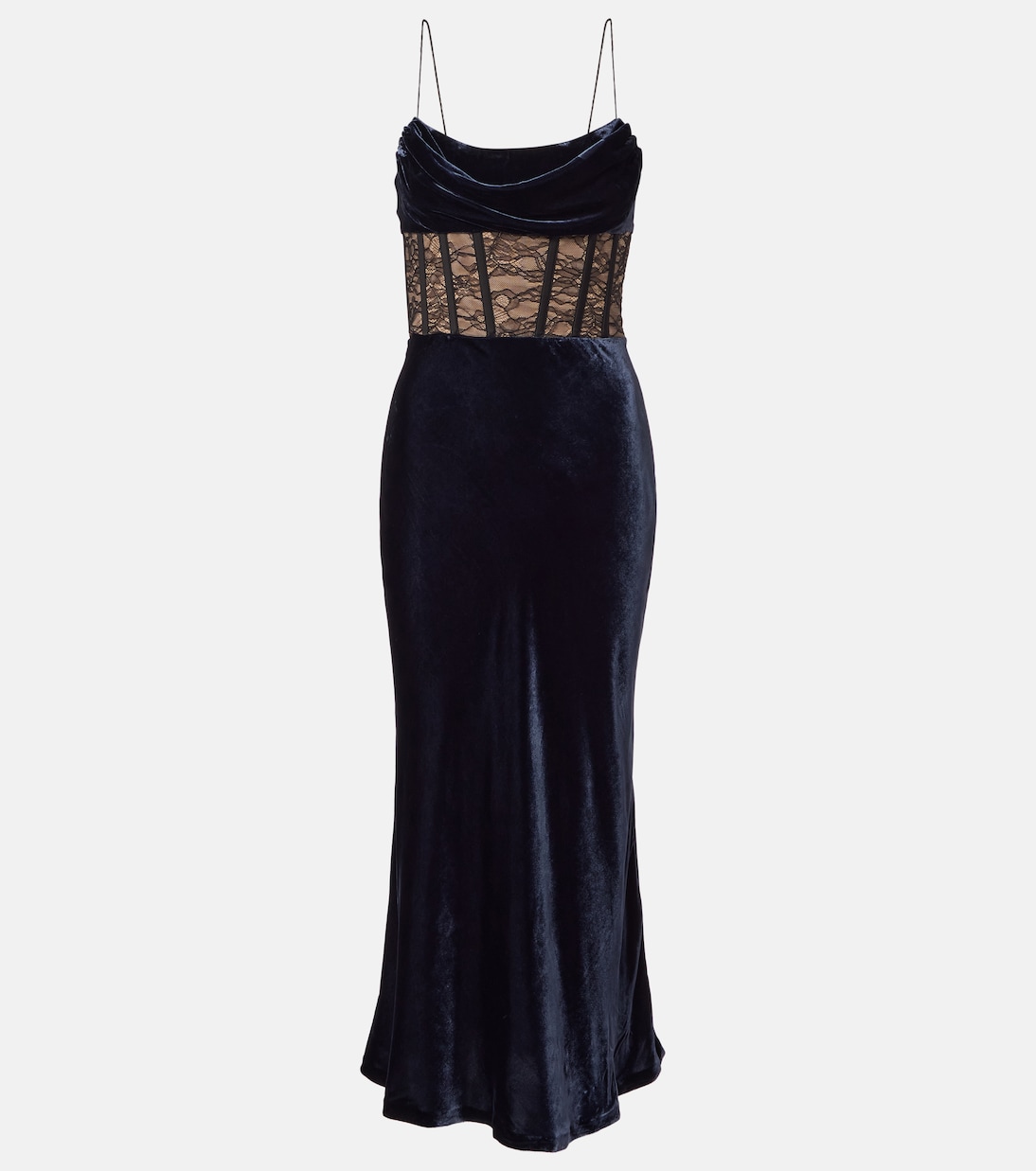Vestido bustier de fiesta Minerva de terciopelo con encaje | Rebecca Vallance