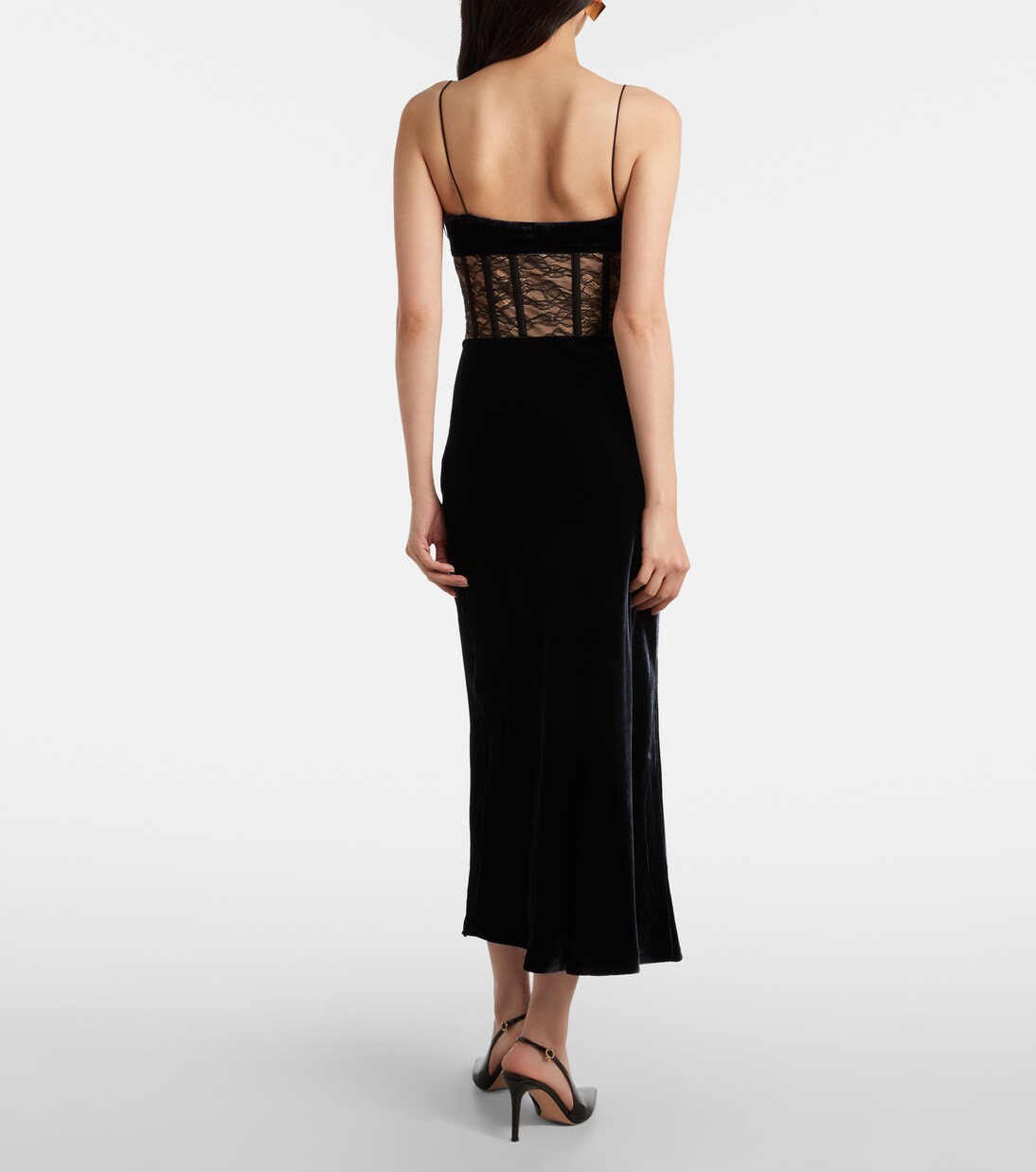 Vestido bustier de fiesta Minerva de terciopelo con encaje | Rebecca Vallance