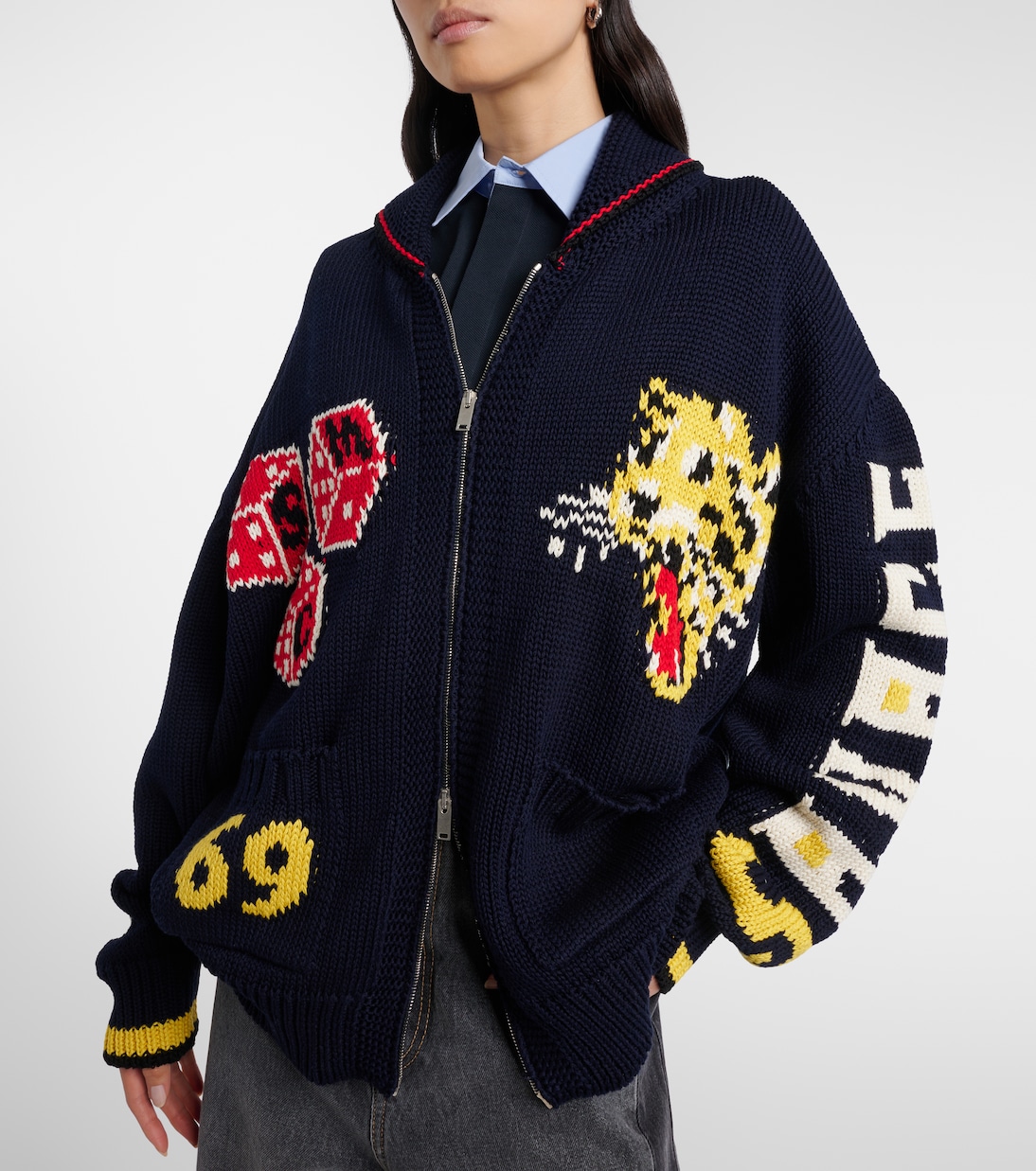 Intarsia cotton zip-up cardigan | Stella McCartney