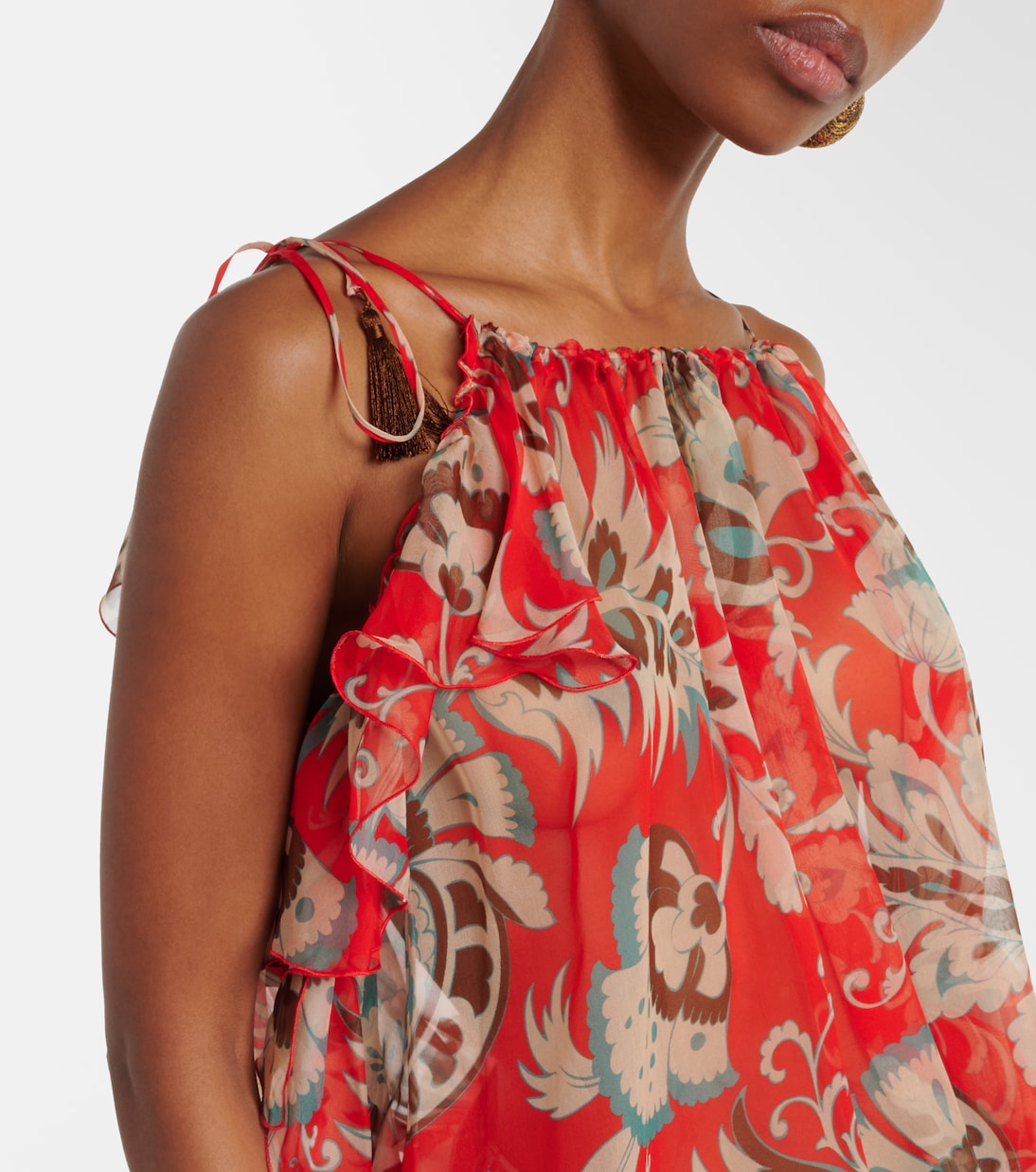 Printed one-shoulder ruffled silk top | Etro