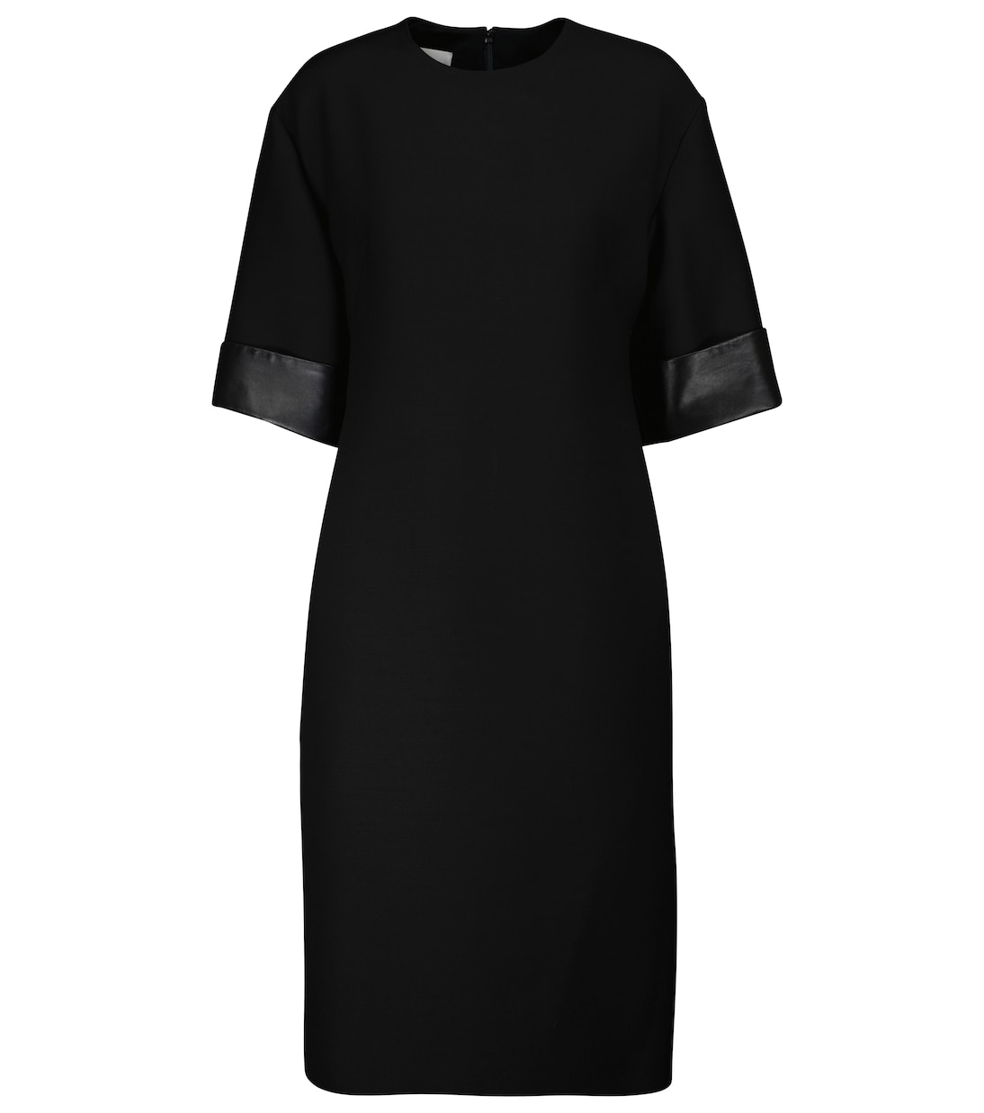 Abito midi in lana e seta con pelle | Valentino