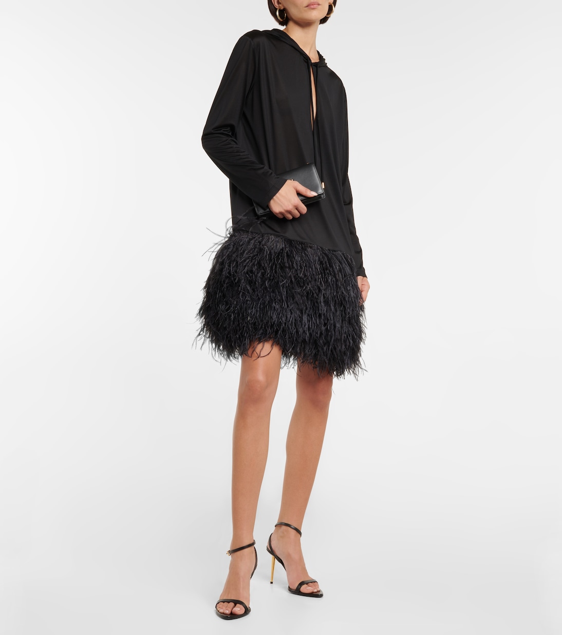 Midikleid aus Seiden-Jersey mit Federn | Tom Ford