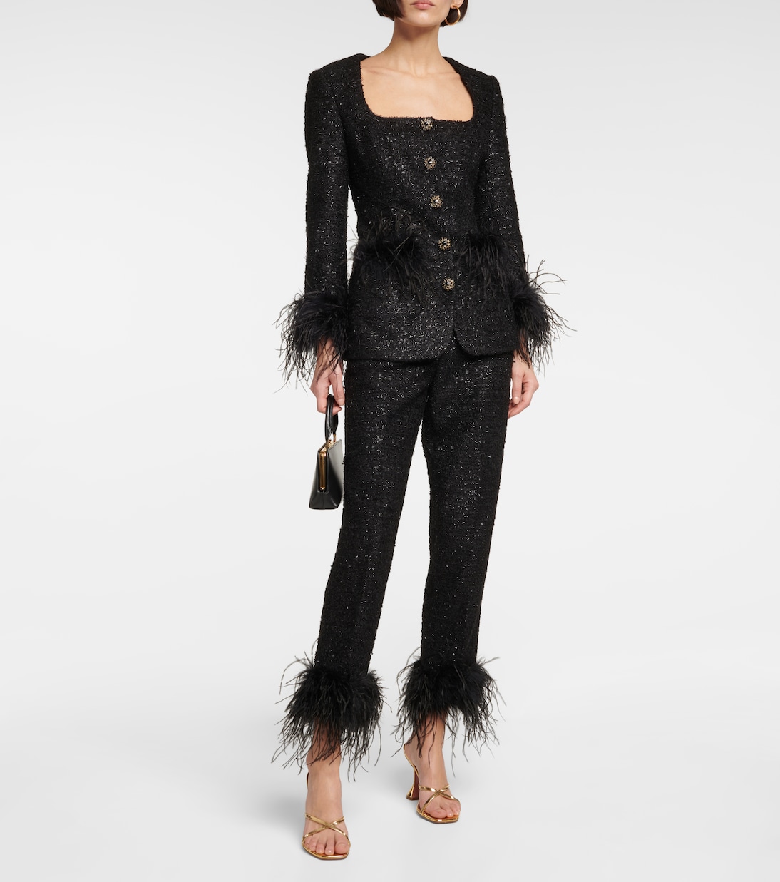 Jourdan feather-trimmed bouclé pants | Rebecca Vallance