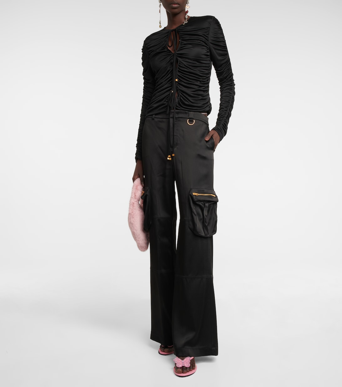 Pantalon cargo à taille basse en satin | Blumarine