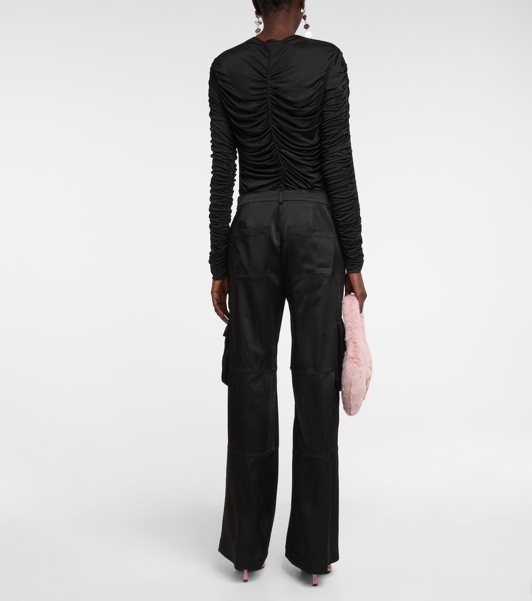 Pantalon cargo à taille basse en satin | Blumarine