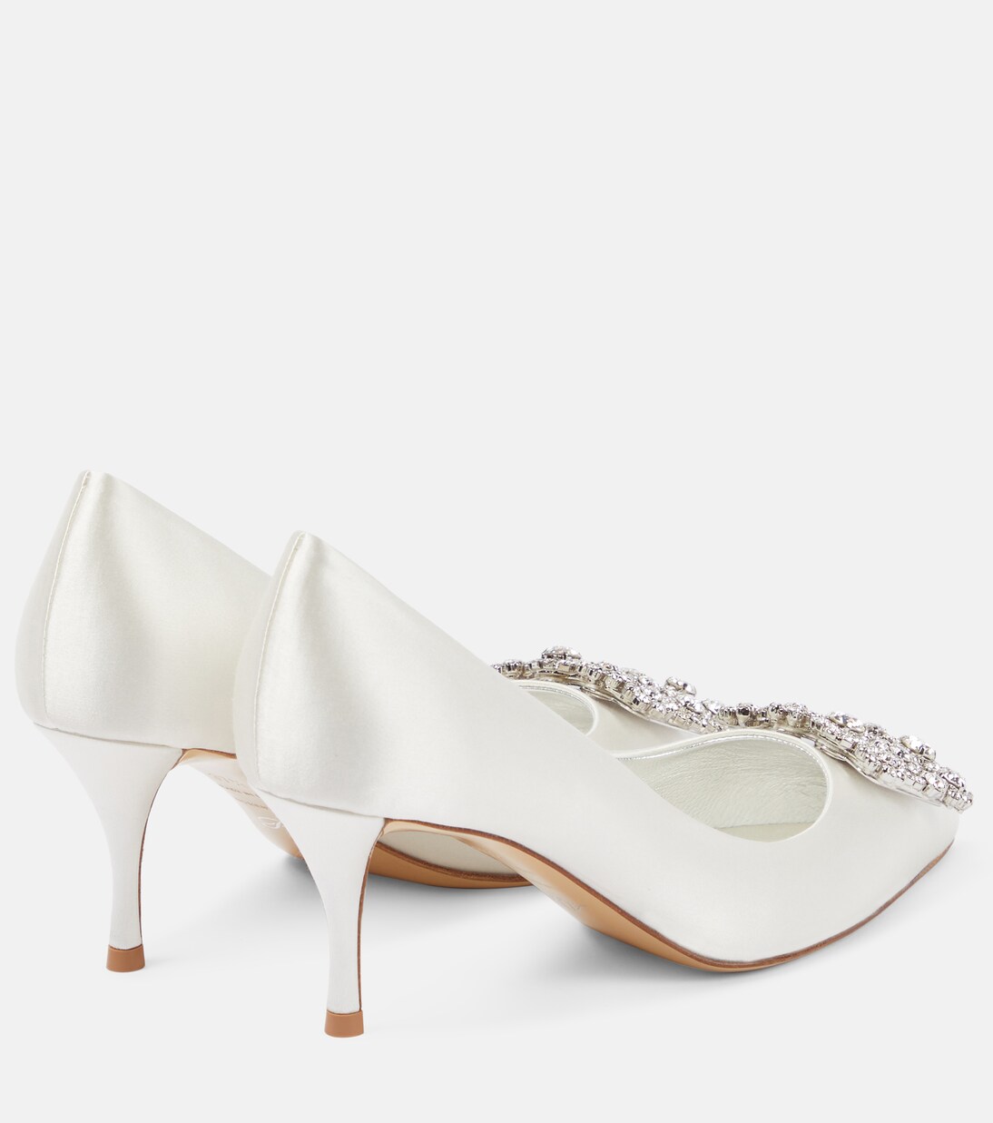 Flower Strass embellished satin pumps in white - Roger