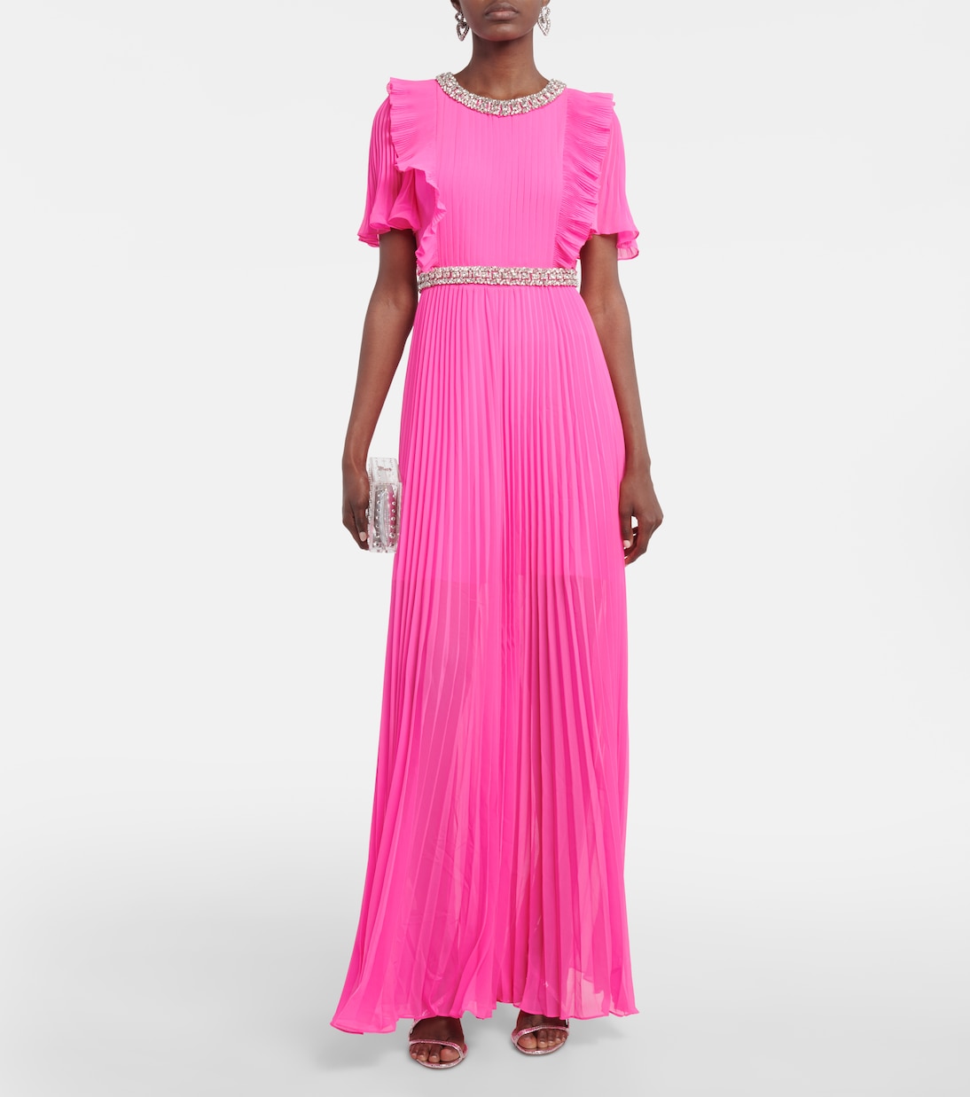 Embellished plissé chiffon maxi dress | Self-Portrait