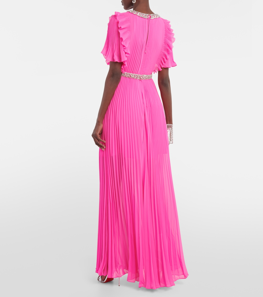 Embellished plissé chiffon maxi dress | Self-Portrait