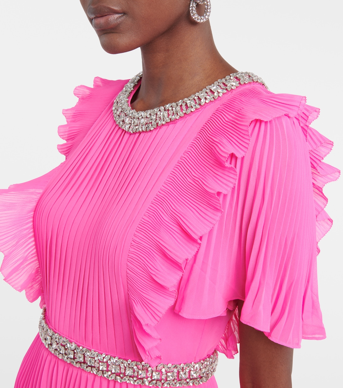 Embellished plissé chiffon maxi dress | Self-Portrait