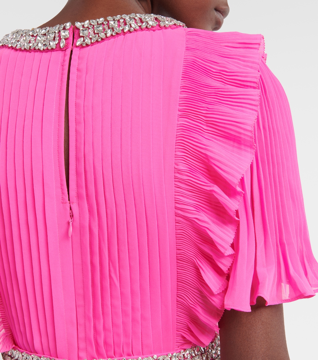 Embellished plissé chiffon maxi dress | Self-Portrait