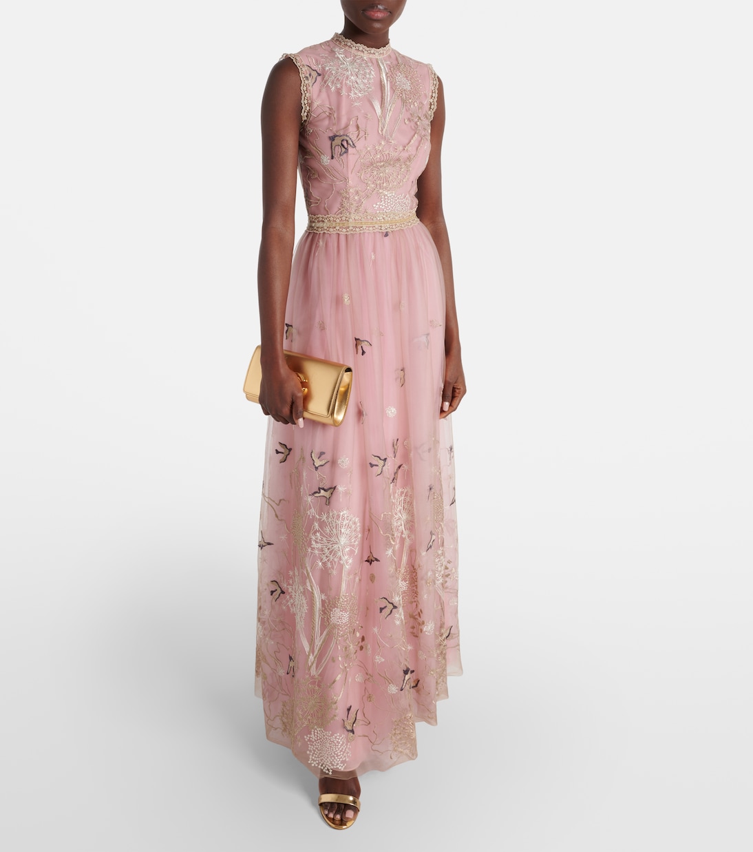 Abito lungo in tulle con ricamo | Costarellos