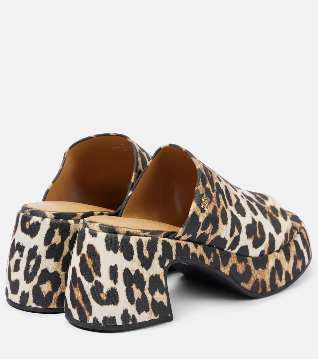 Leopard-print satin platform mules | Ganni
