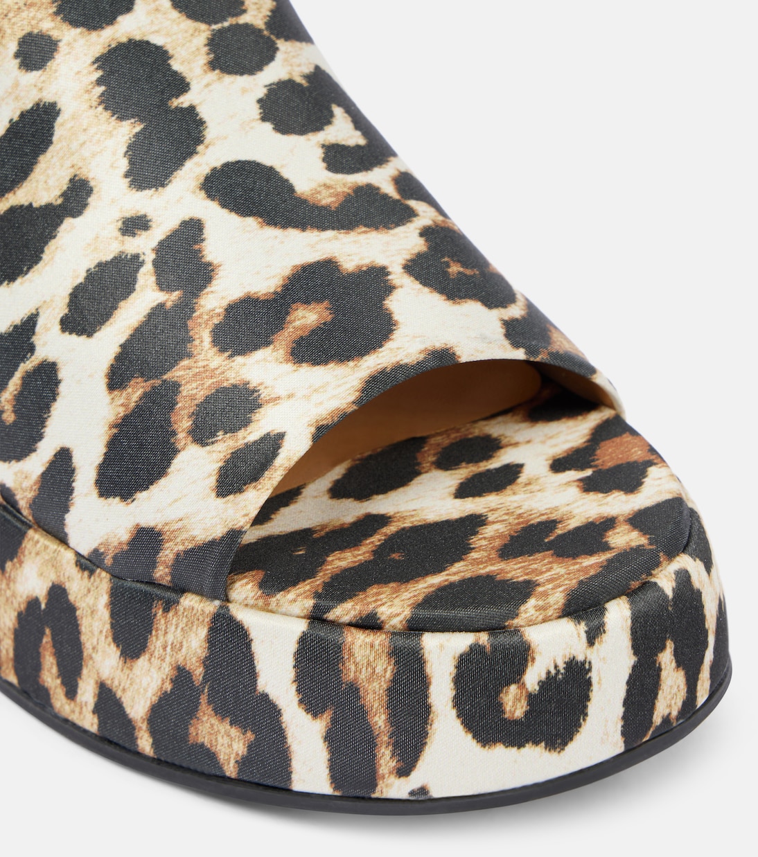 Leopard-print satin platform mules | Ganni