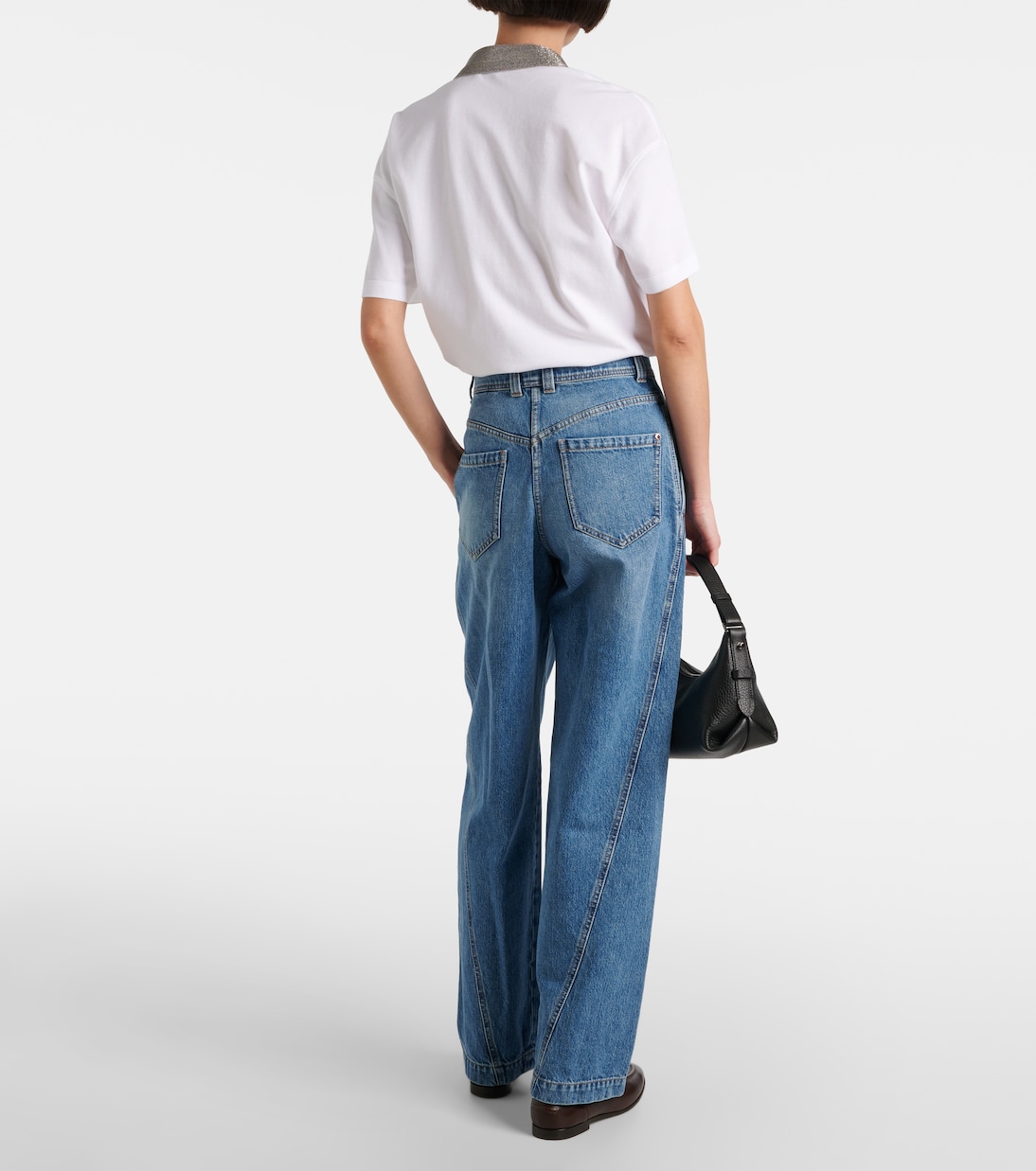 Jeans a gamba larga e vita alta | Brunello Cucinelli