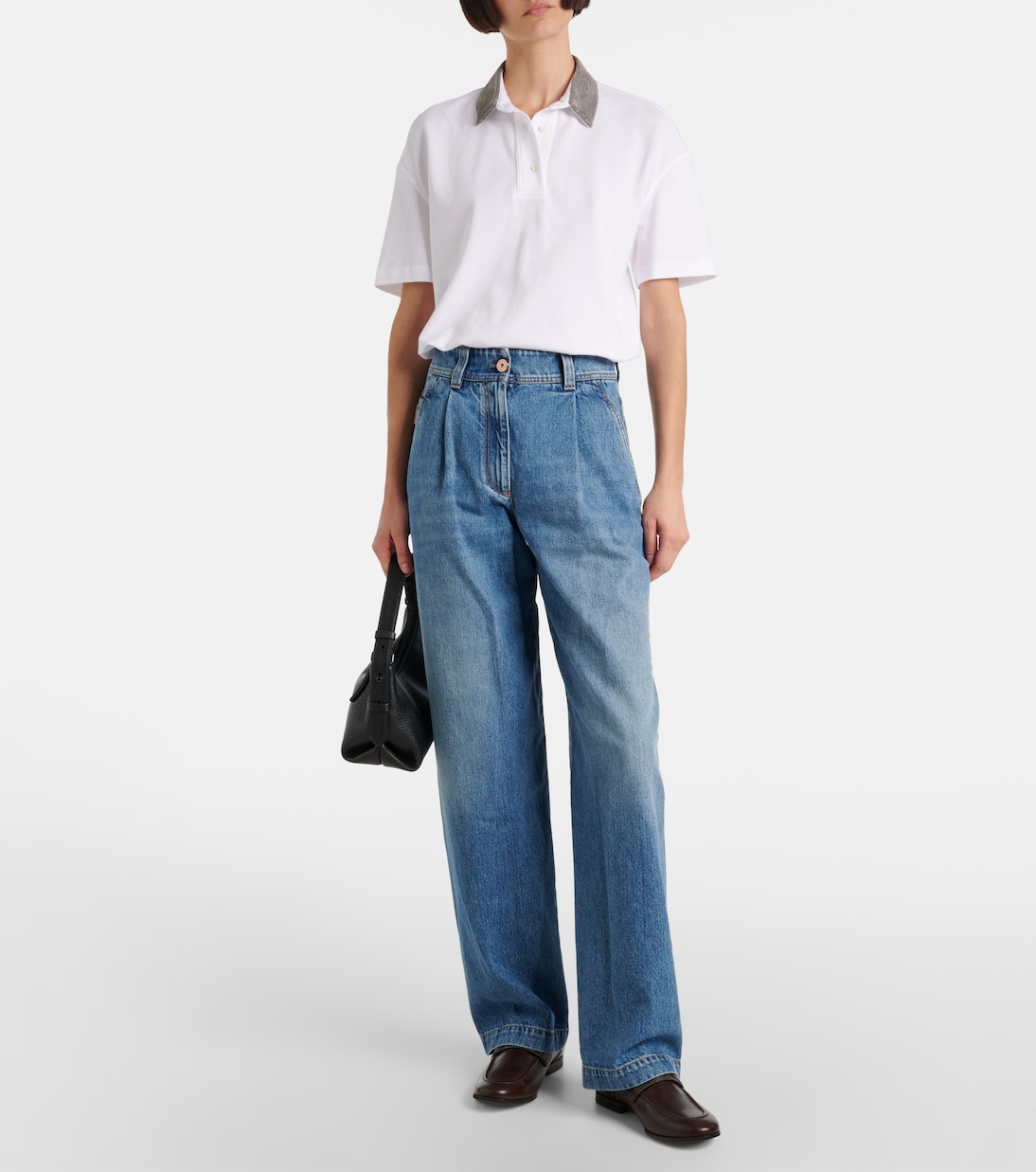 Jeans a gamba larga e vita alta | Brunello Cucinelli