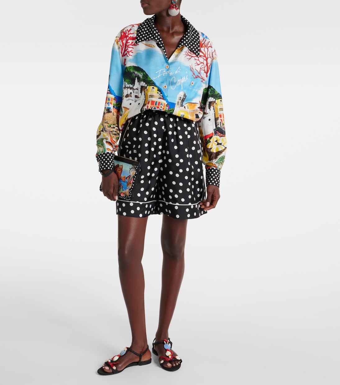 Shorts Capri in raso di seta a pois | Dolce&Gabbana