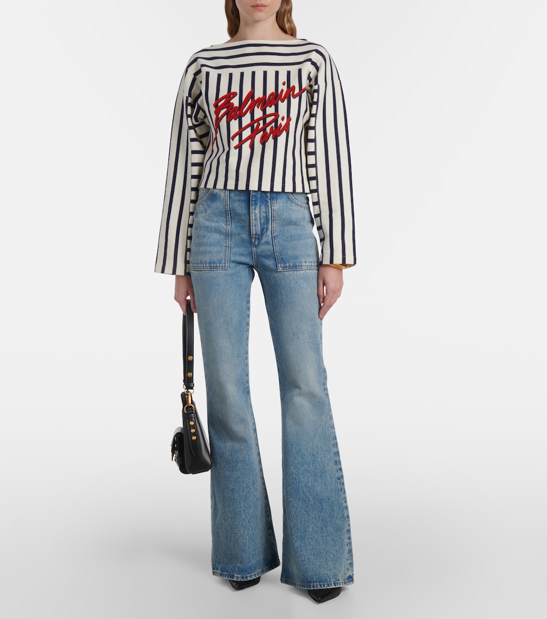 Felpa cropped a righe con logo | Balmain
