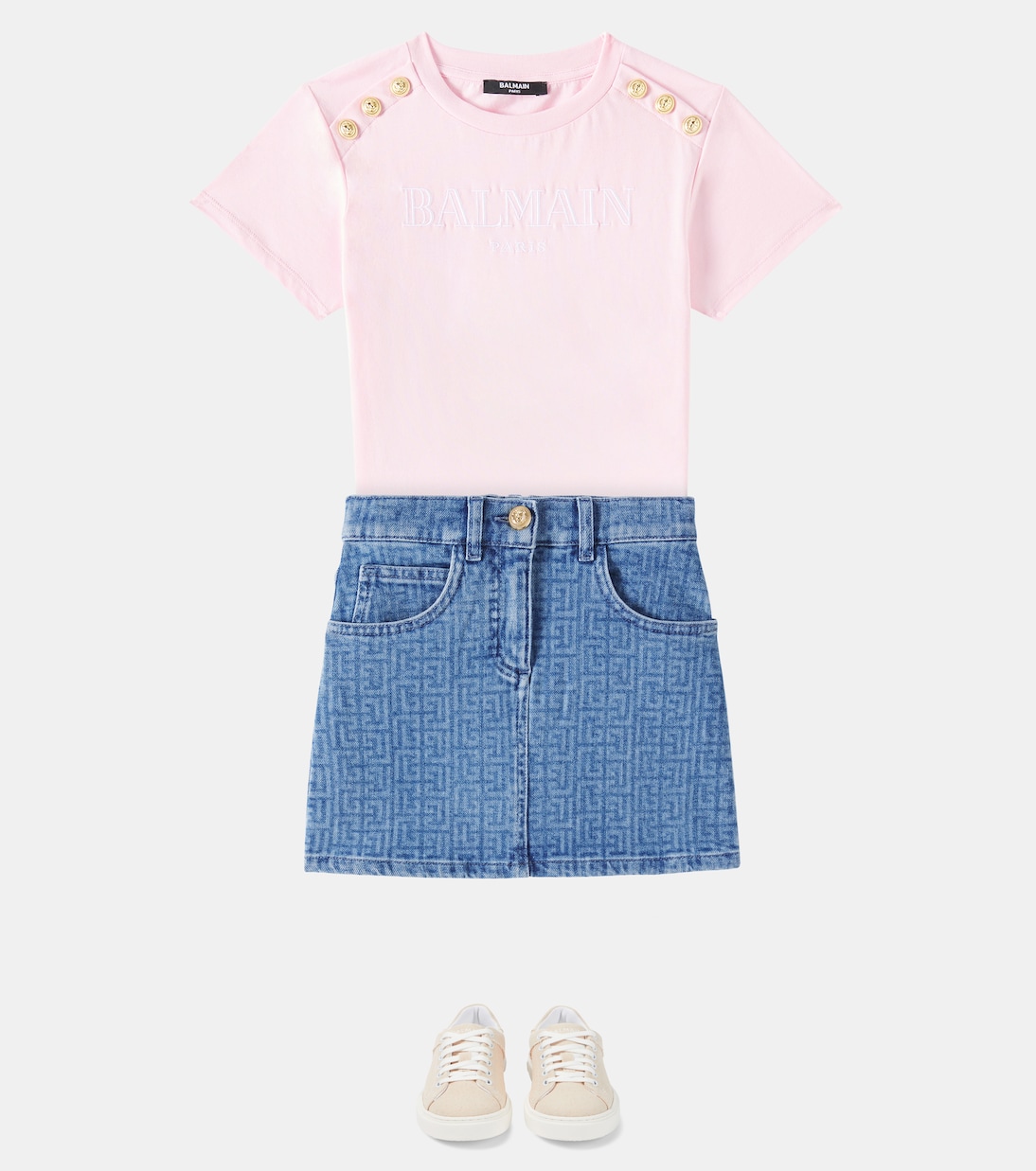 Falda en denim con monograma | Balmain Kids