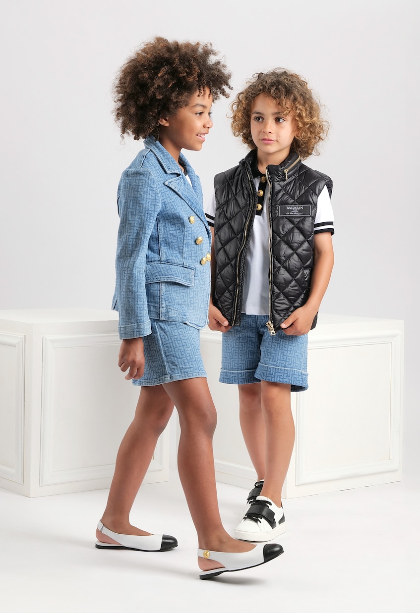 Falda en denim con monograma | Balmain Kids