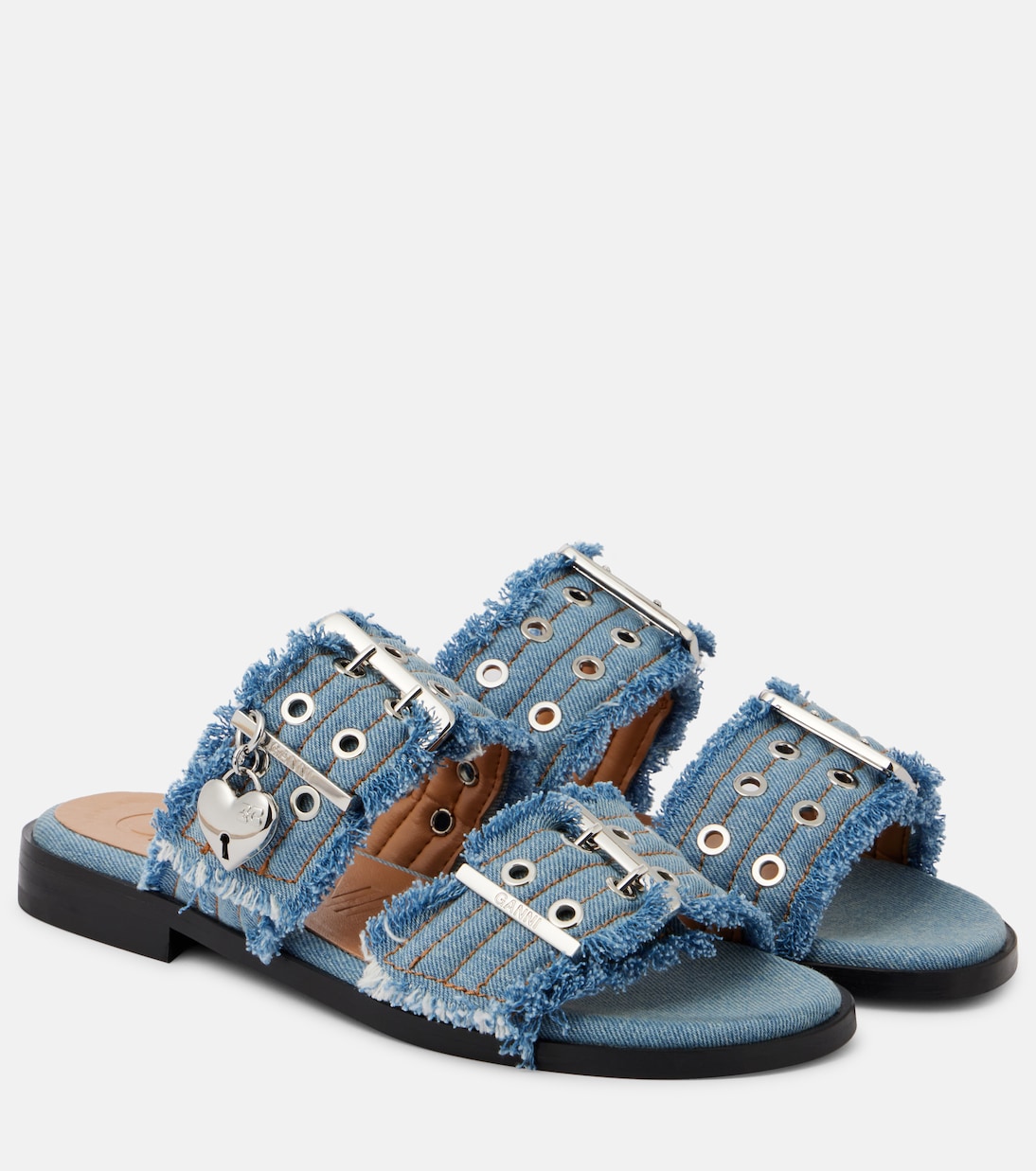 Sandali in denim frangiato GANNI per uno stile giovane e trendy