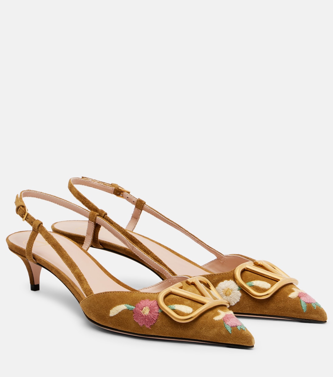 VLogo 40 embroidered suede slingback pumps | Valentino Garavani