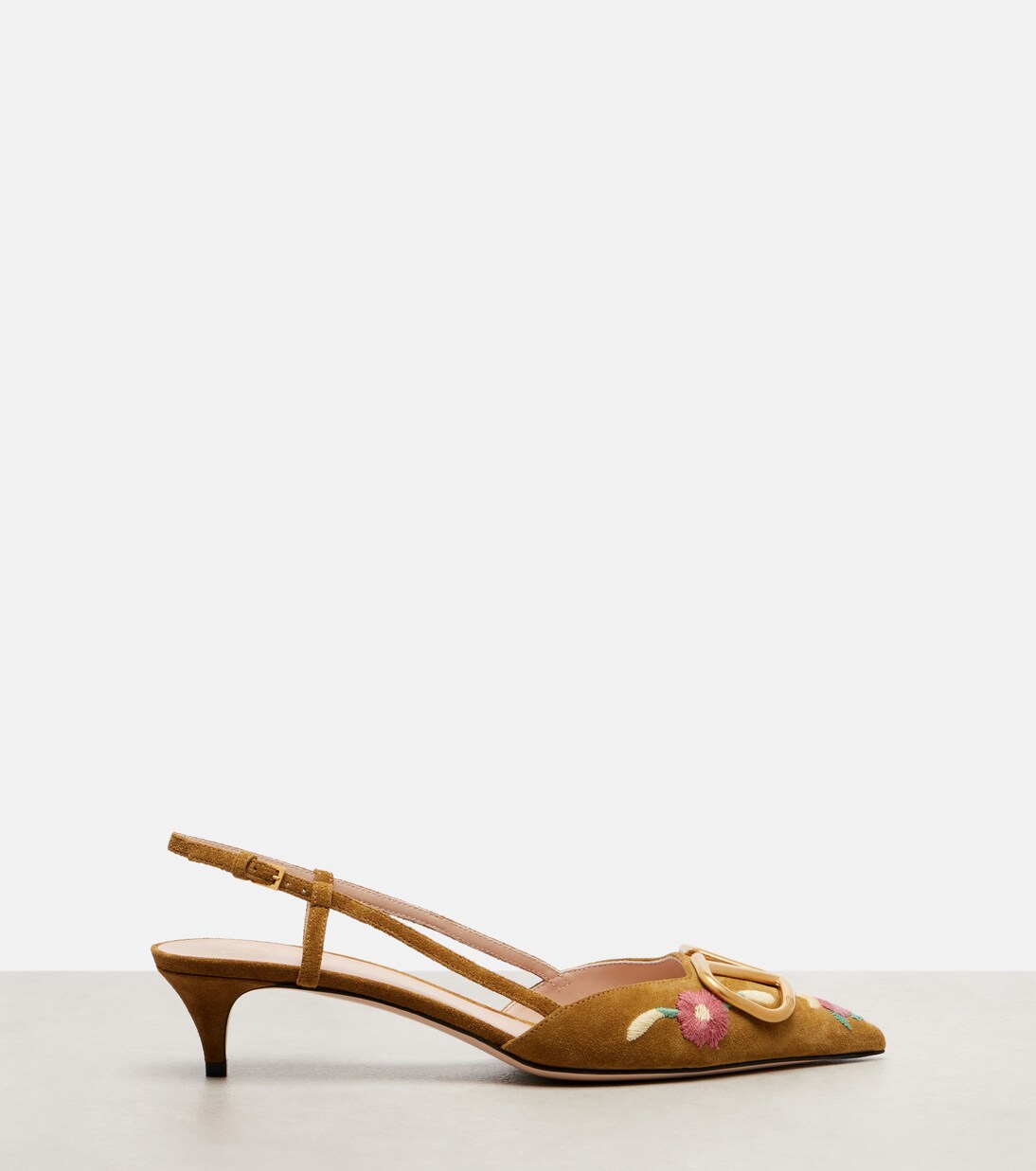 VLogo 40 embroidered suede slingback pumps | Valentino Garavani