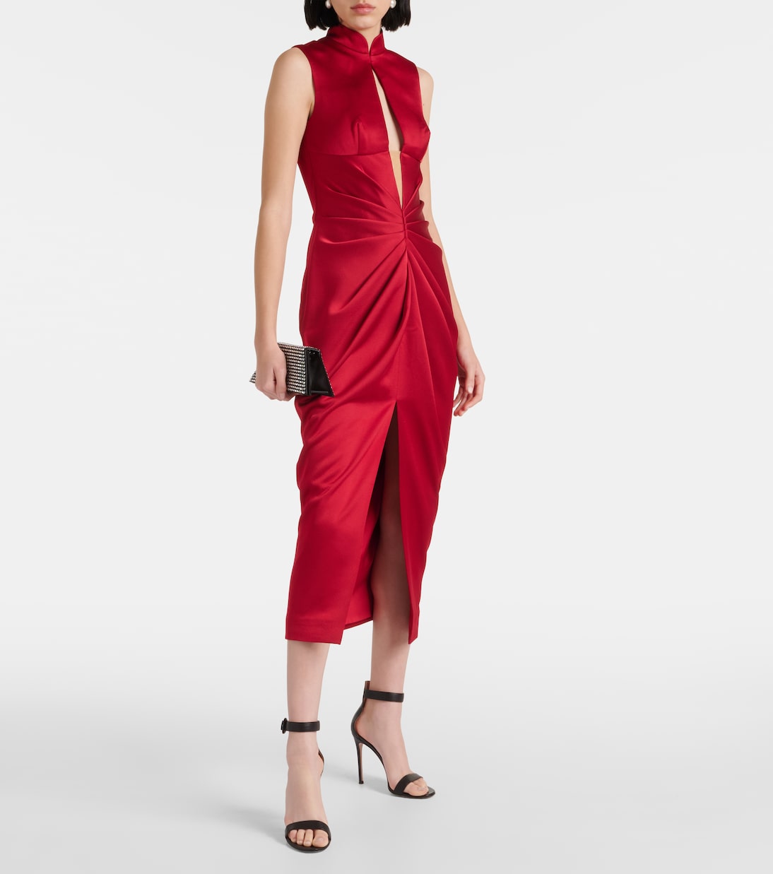 Vestido midi drapeado con abertura | Rasario
