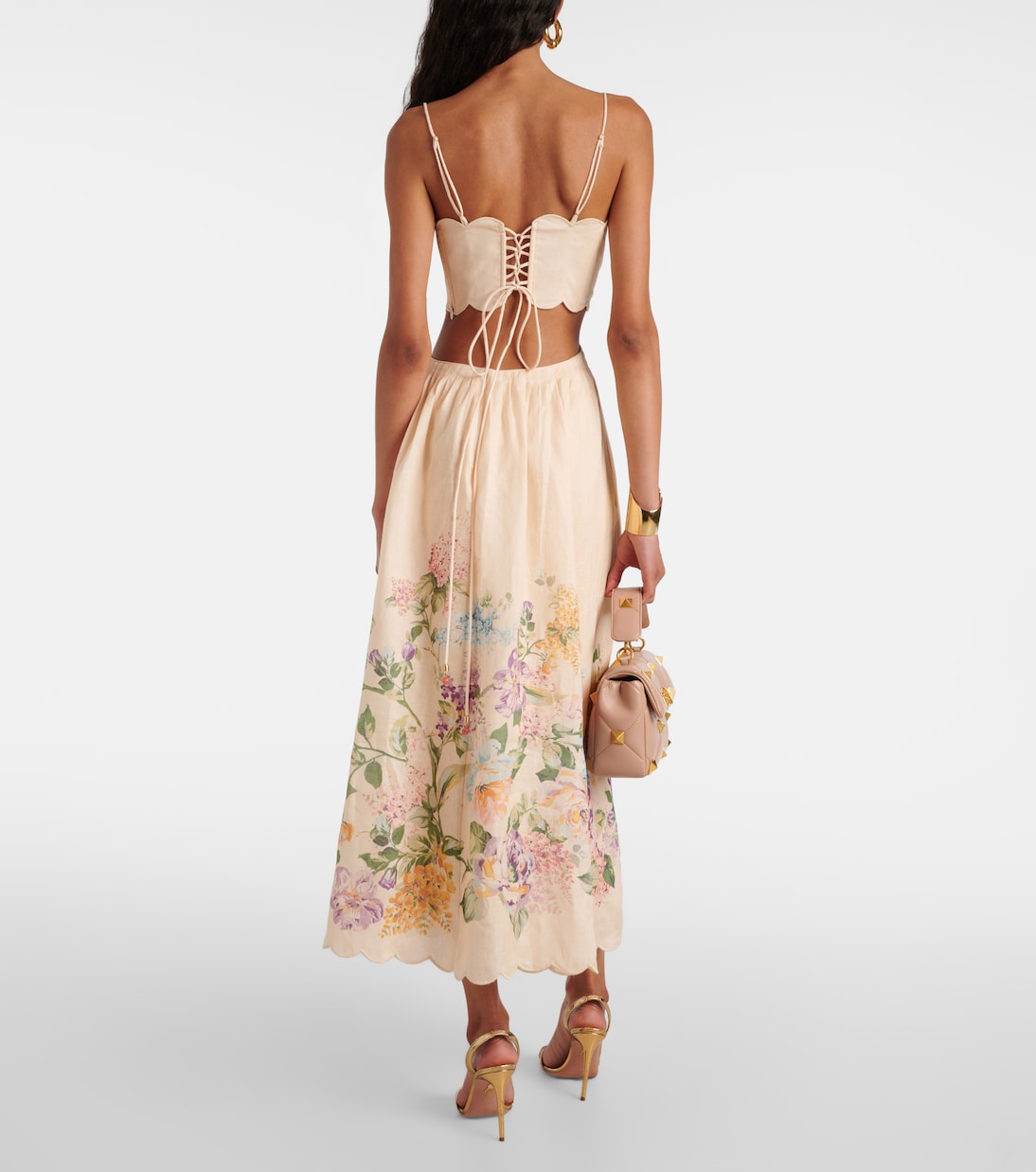 Halliday scalloped floral linen midi dress | Zimmermann