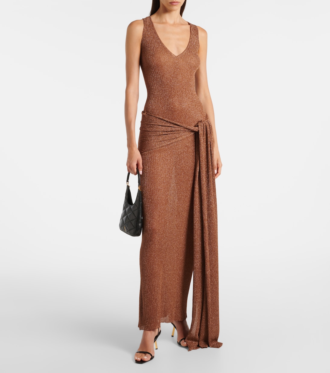 Vestido largo Alula de lamé con cinturón | Aya Muse