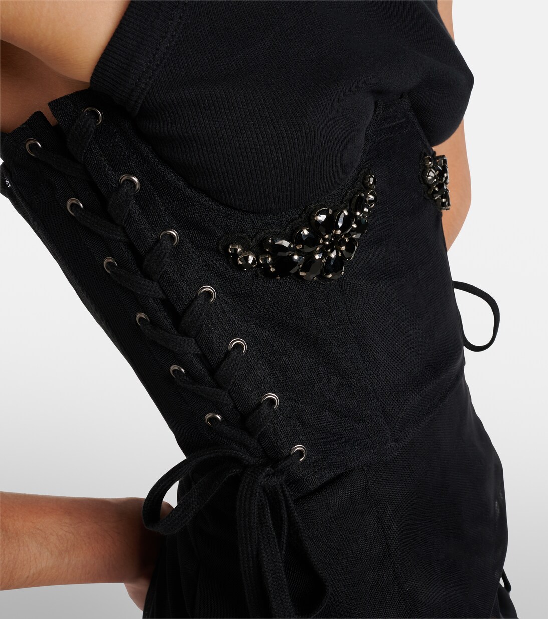Crystal-embellished mesh corset in black - Simone Rocha