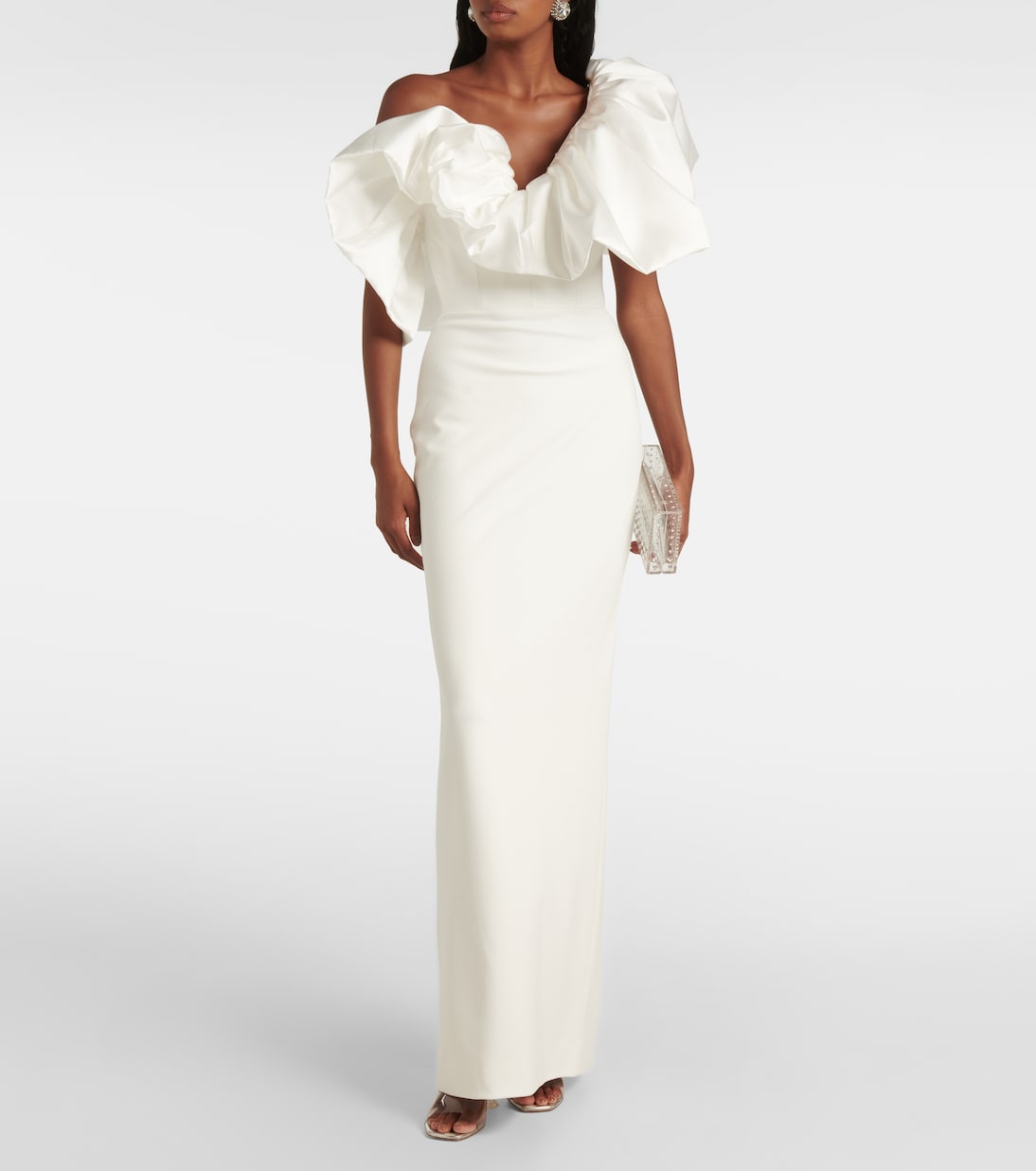 Robe longue Cassia en crêpe et sergé | Solace London