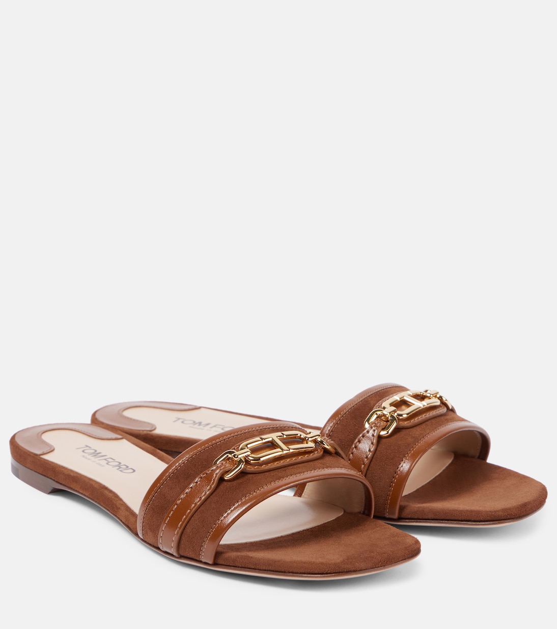 Pantoletten Whitney Stadium T aus Veloursleder mit Leder | Tom Ford