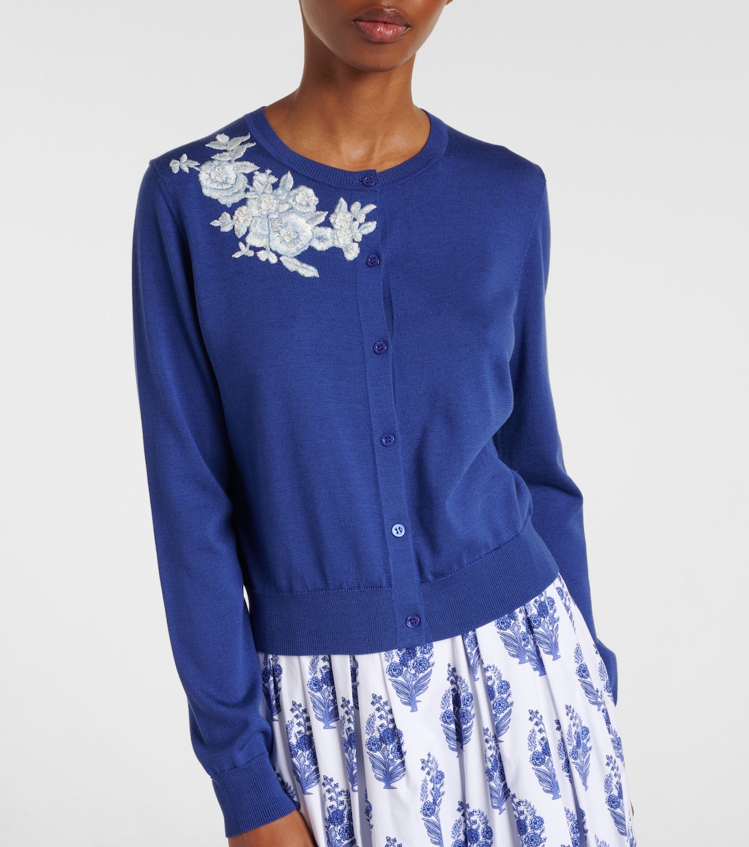 Cardigan in seta e cotone con ricamo | Carolina Herrera