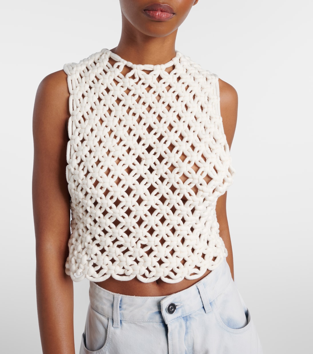 Open-knit cotton-blend top in beige - Alaia | Mytheresa