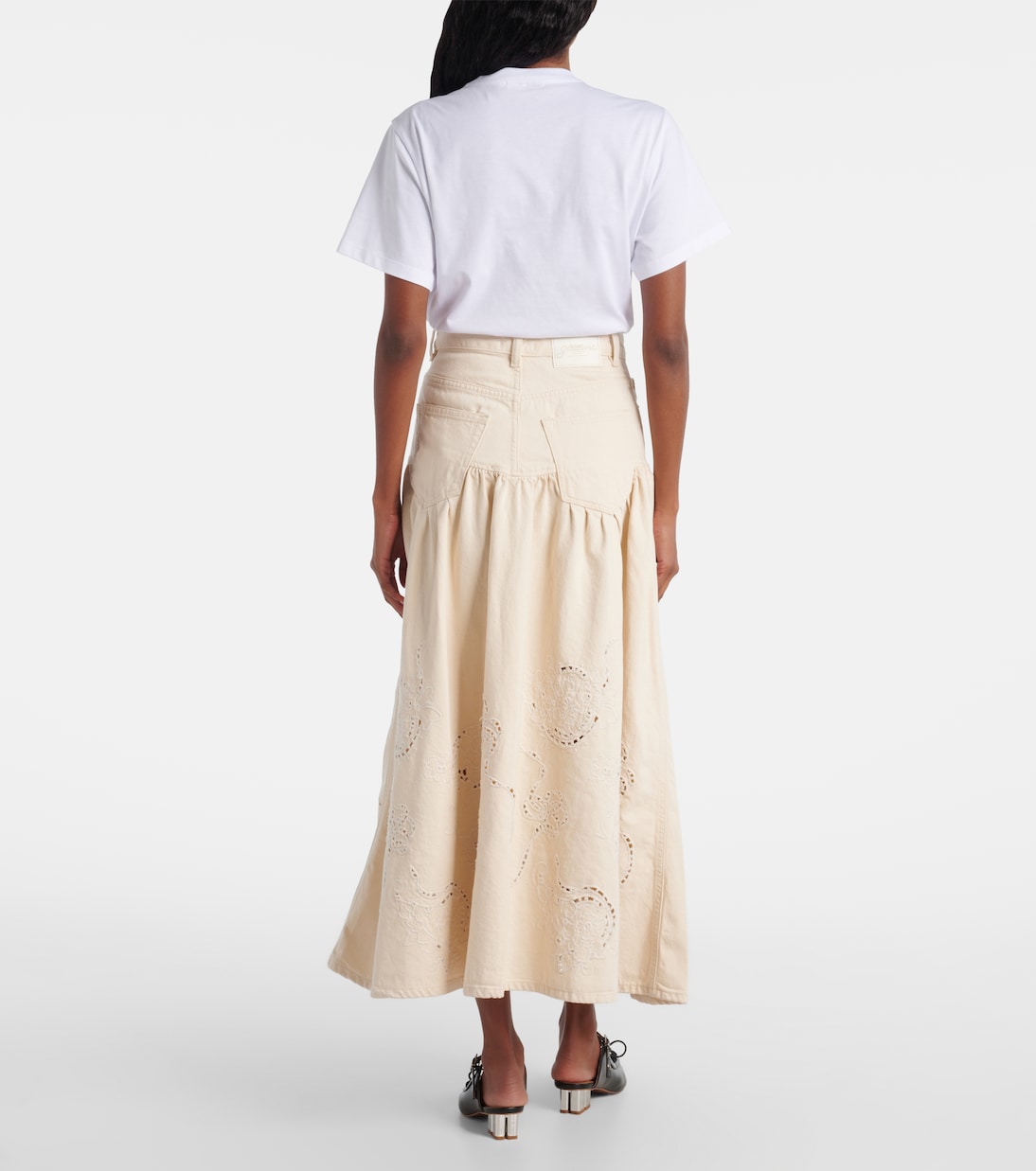 Jupe en jean à broderies anglaises | Ganni