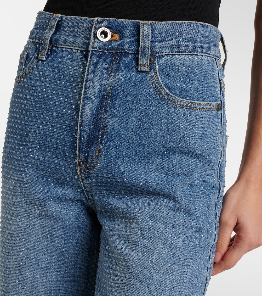 High-Rise Straight Jeans mit Kristallen | Self-Portrait