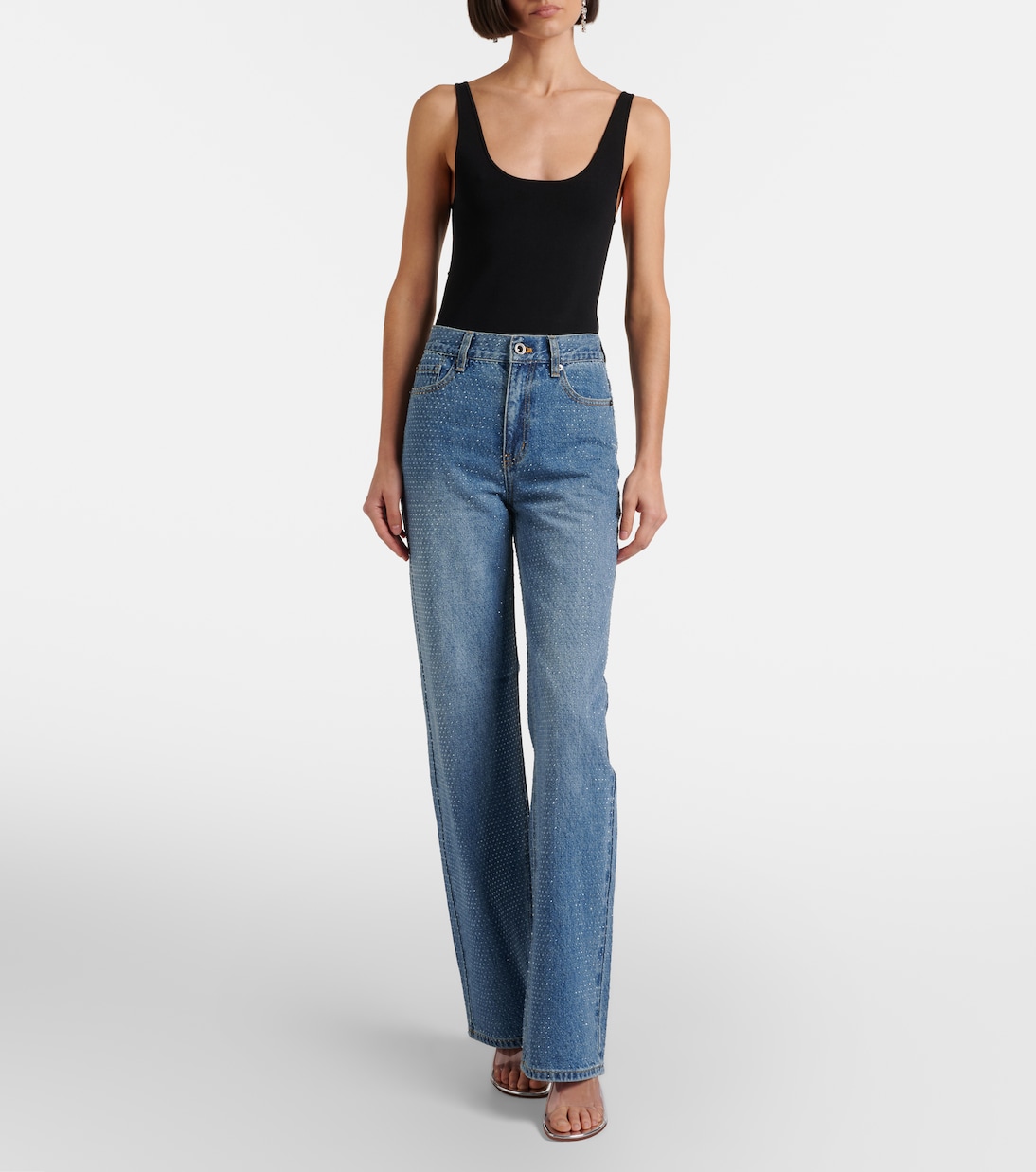 High-Rise Straight Jeans mit Kristallen | Self-Portrait